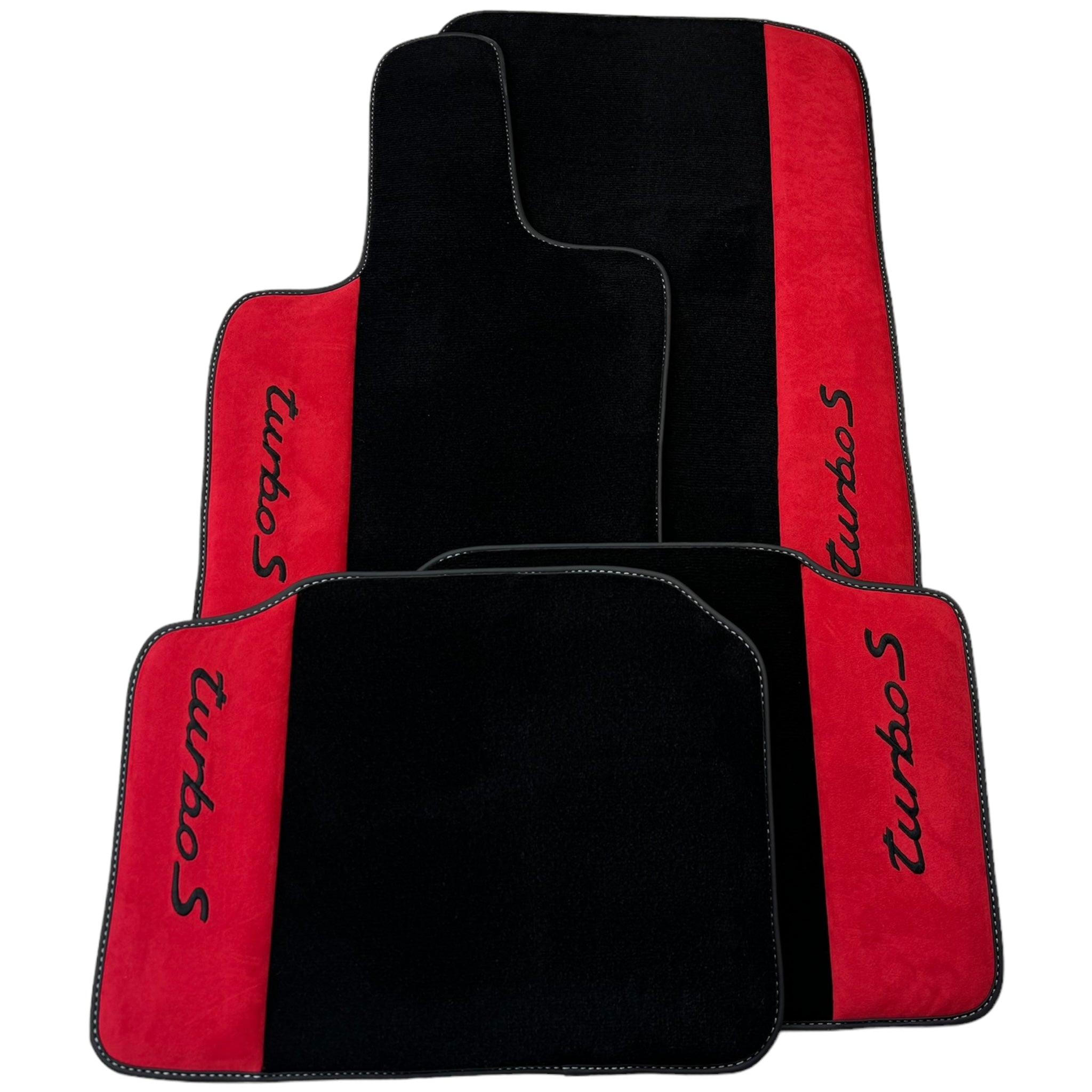 Black Floor Mats for Porsche Cayenne (2010-2018) with Red Alcantara Leather - AutoWin