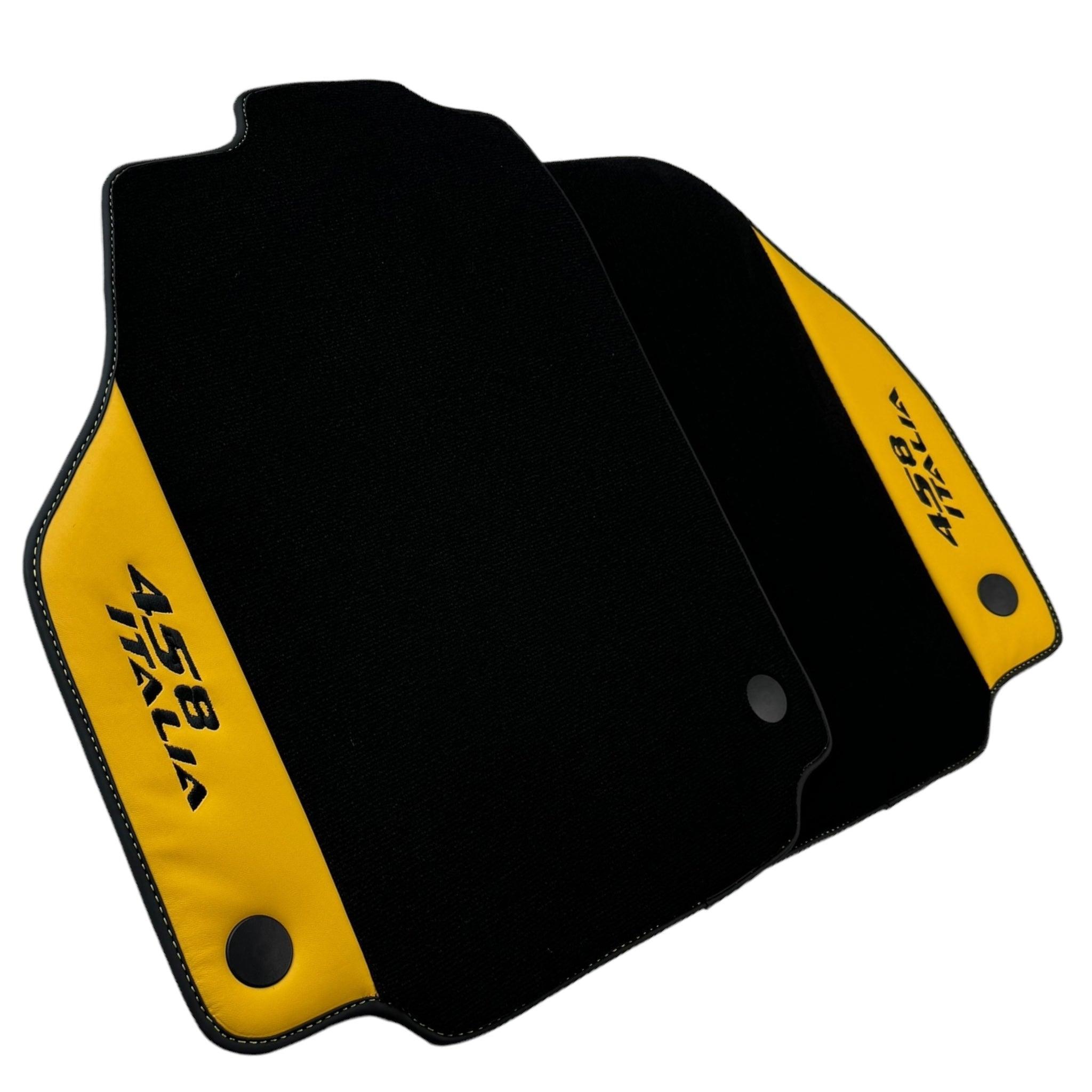 Black Floor Mats for Ferrari 458 Italia (2009-2015) with Yellow Leather - AutoWin