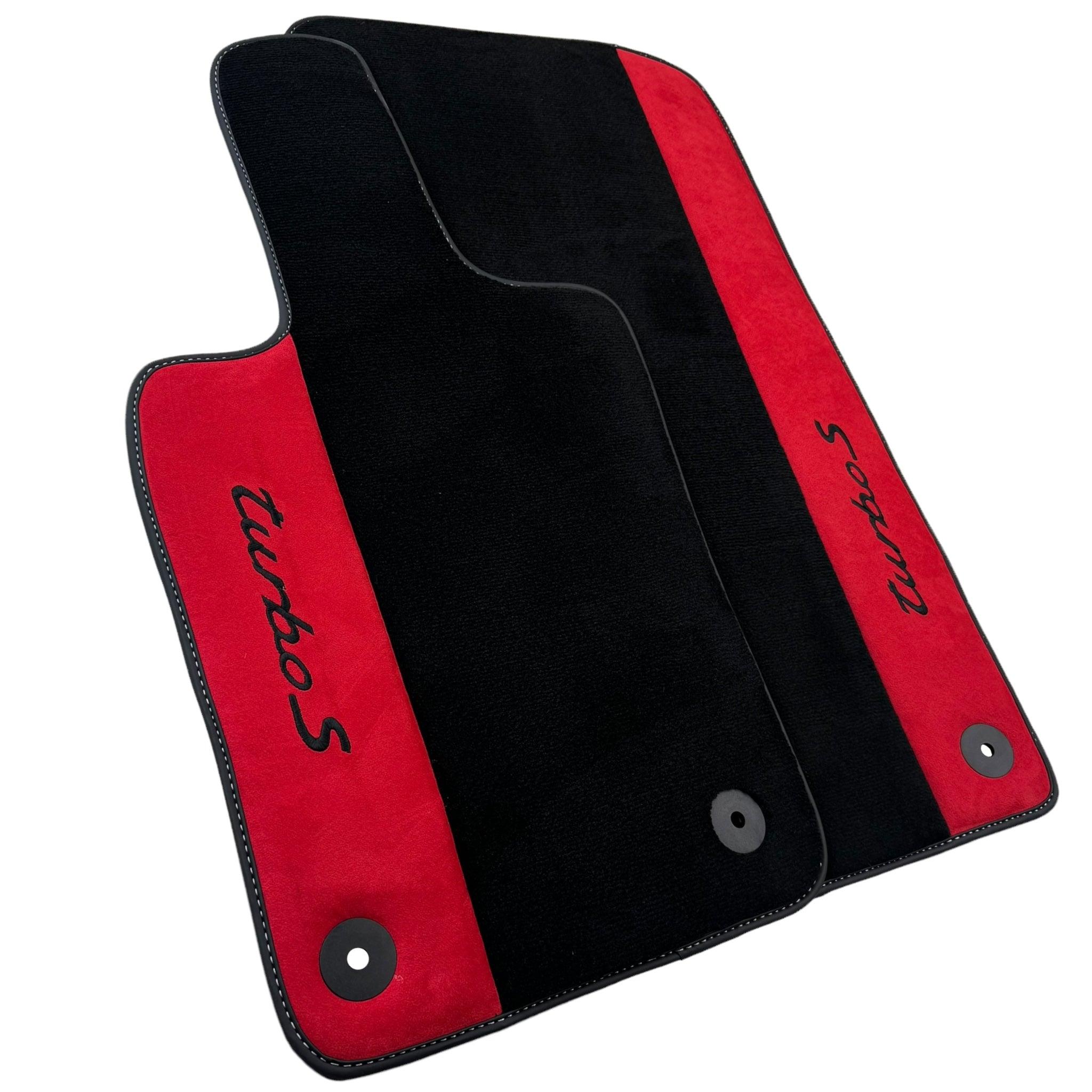 Black Floor Mats for Porsche Cayenne (2010-2018) with Red Alcantara Leather - AutoWin