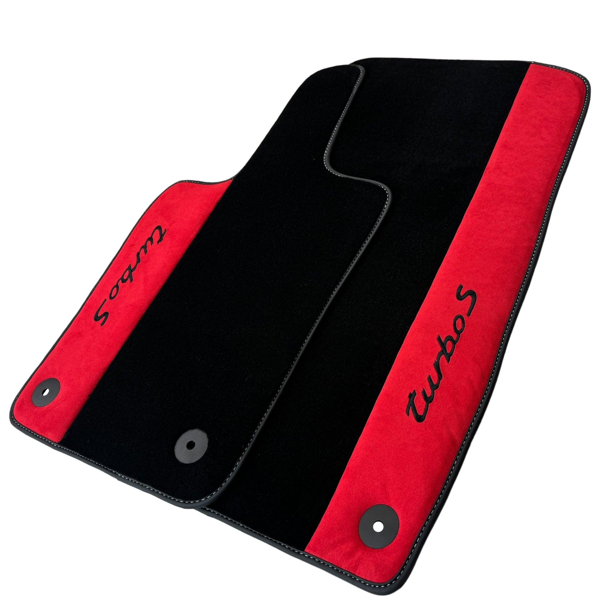 Black Floor Mats for Porsche Cayenne (2010-2018) with Red Alcantara Leather - AutoWin