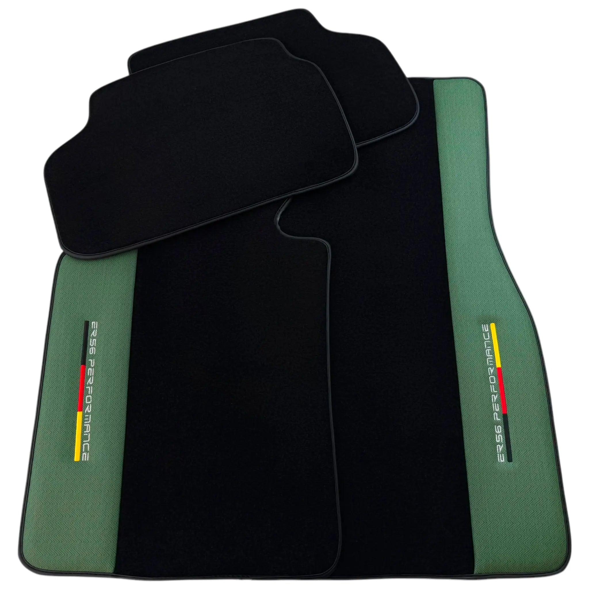 Black Floor Mats for BMW 5 Series G30 with Green Leather ER56 Performance