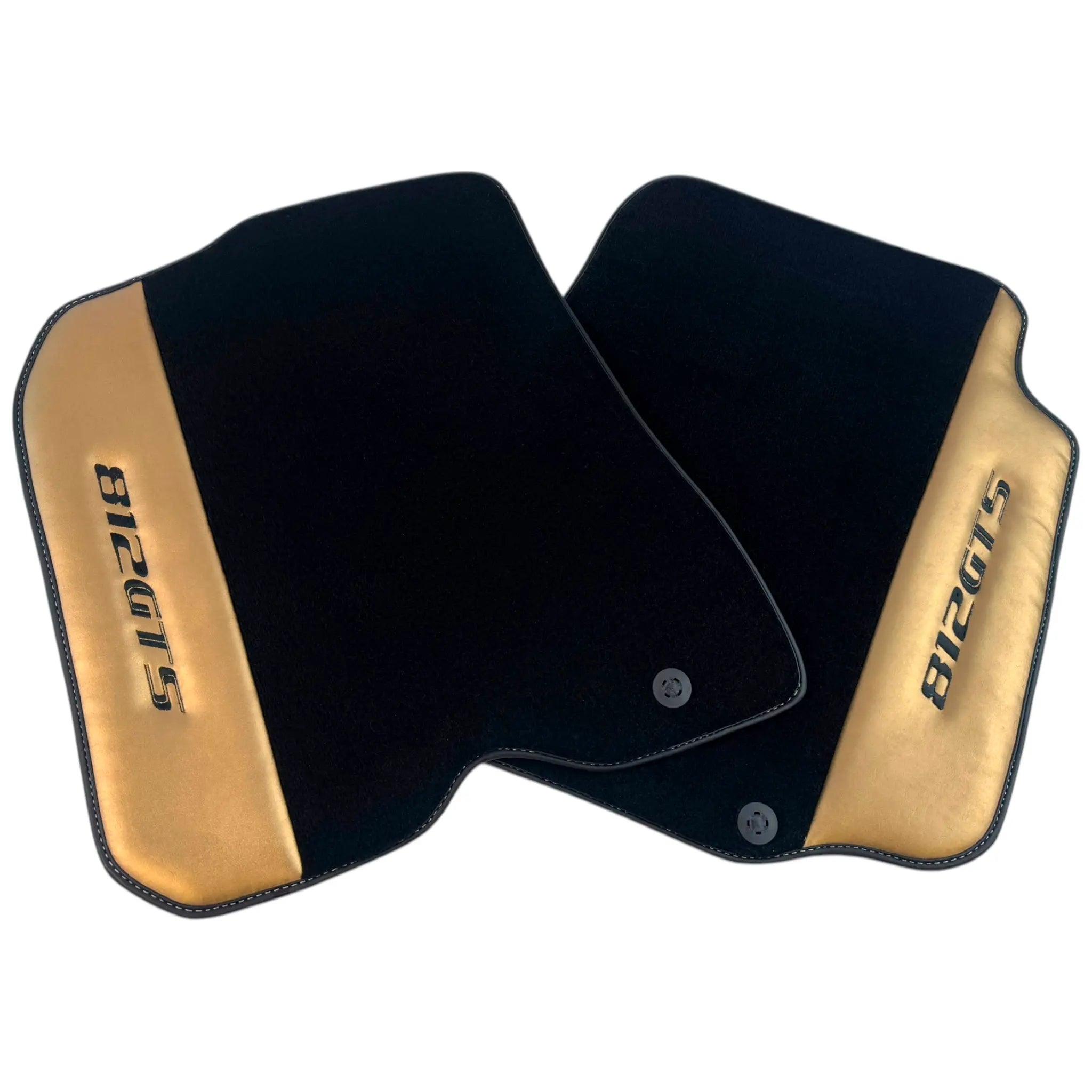 Black Floor Mats for Ferrari 812 GTS (2019-2023) with Gold Leather