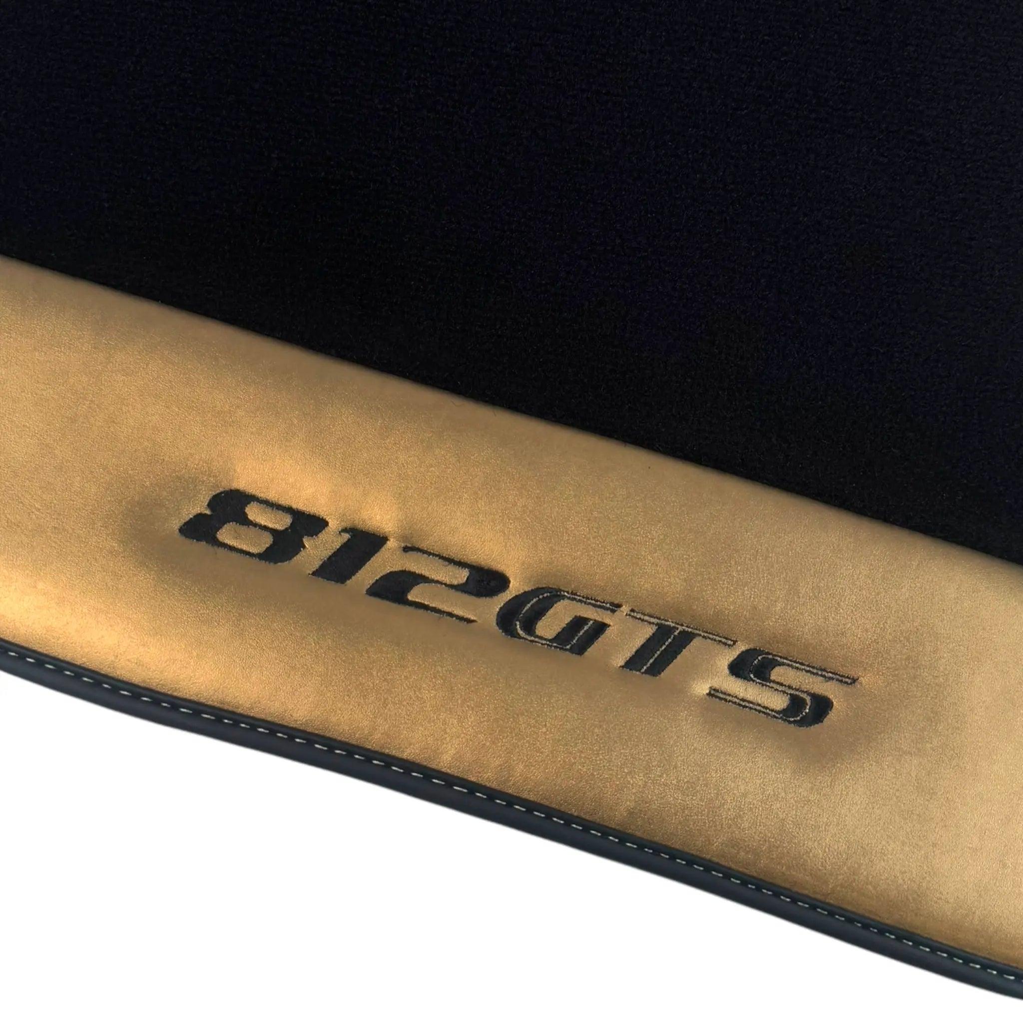 Black Floor Mats for Ferrari 812 GTS (2019-2023) with Gold Leather