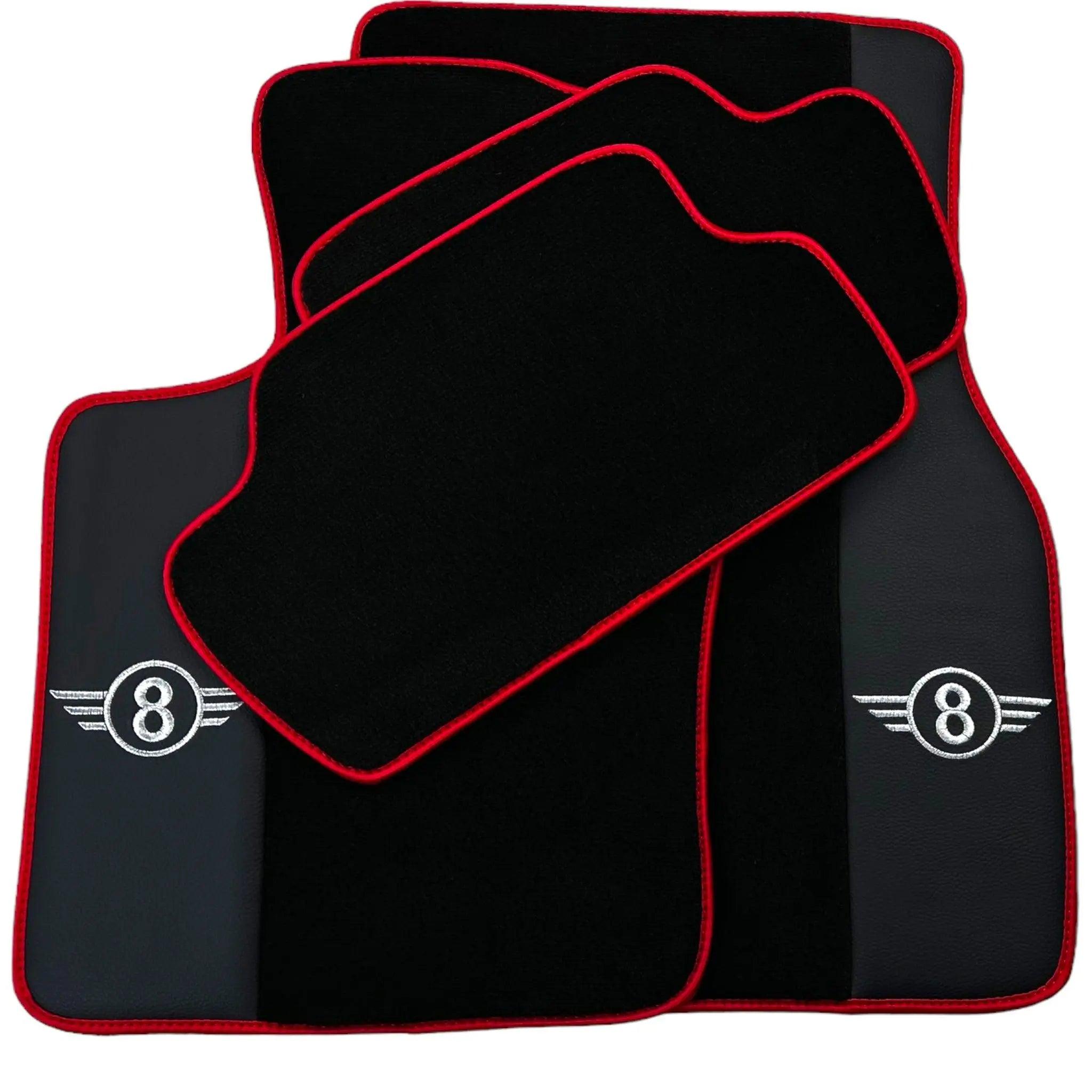 Black Floor Mats for Mini Countryman F60 Hybrid (2020-2023) With Leather | Red Trim - AutoWin