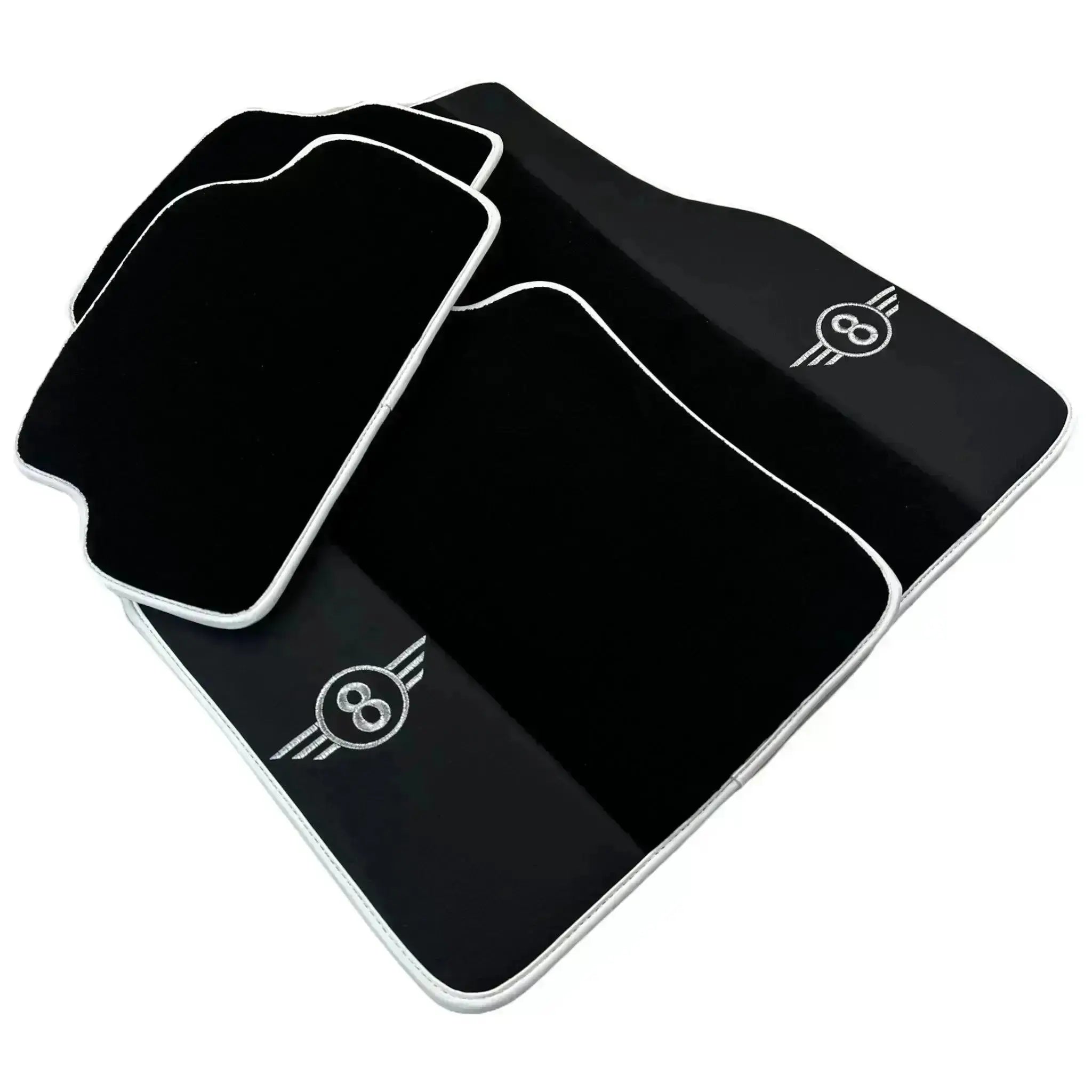 Black Floor Mats for Mini Countryman F60 Hybrid (2020-2023) with Leather | White Trim - AutoWin