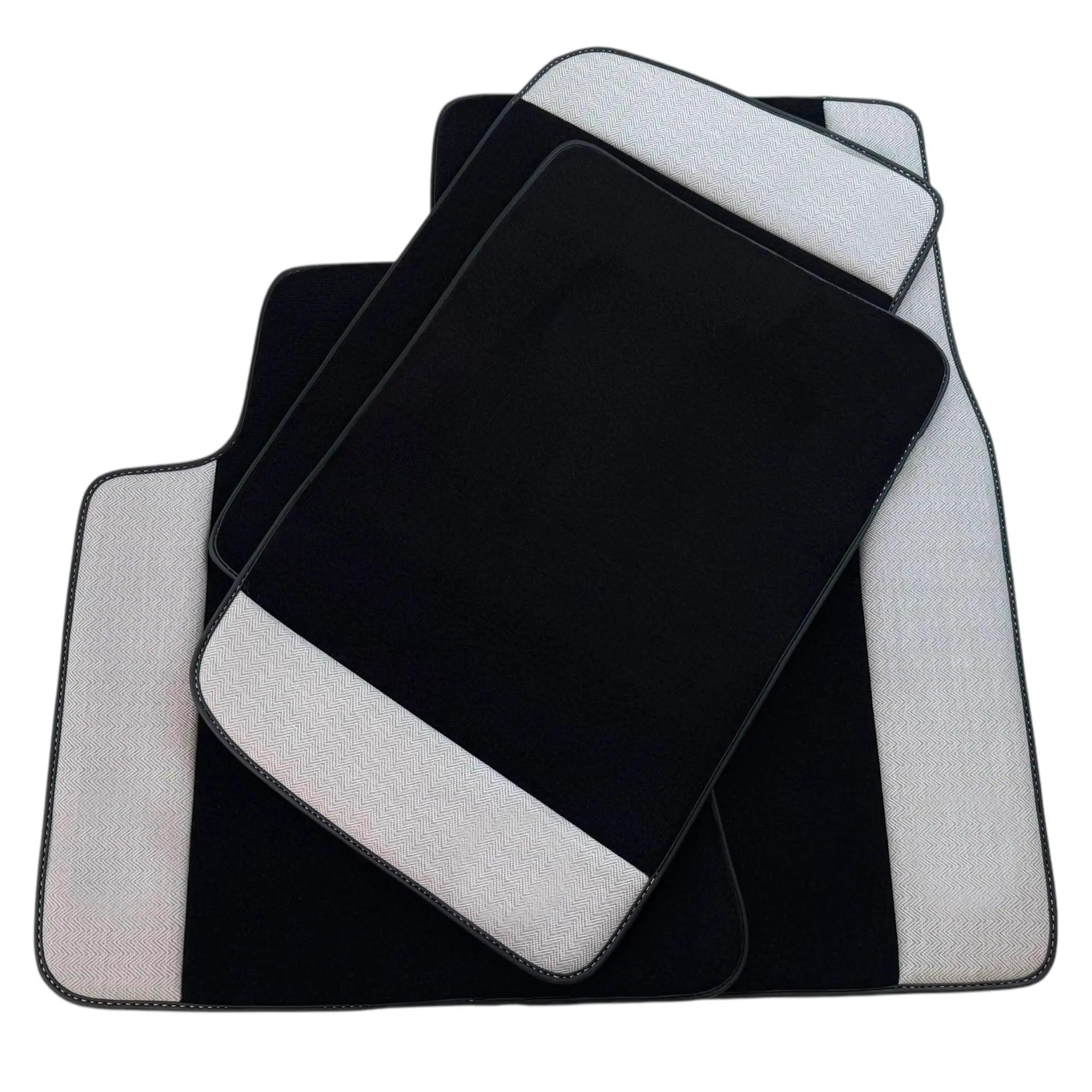 Black Floor Mats for Rolls Royce Dawn 2016-2023 with Gray Leather Borders