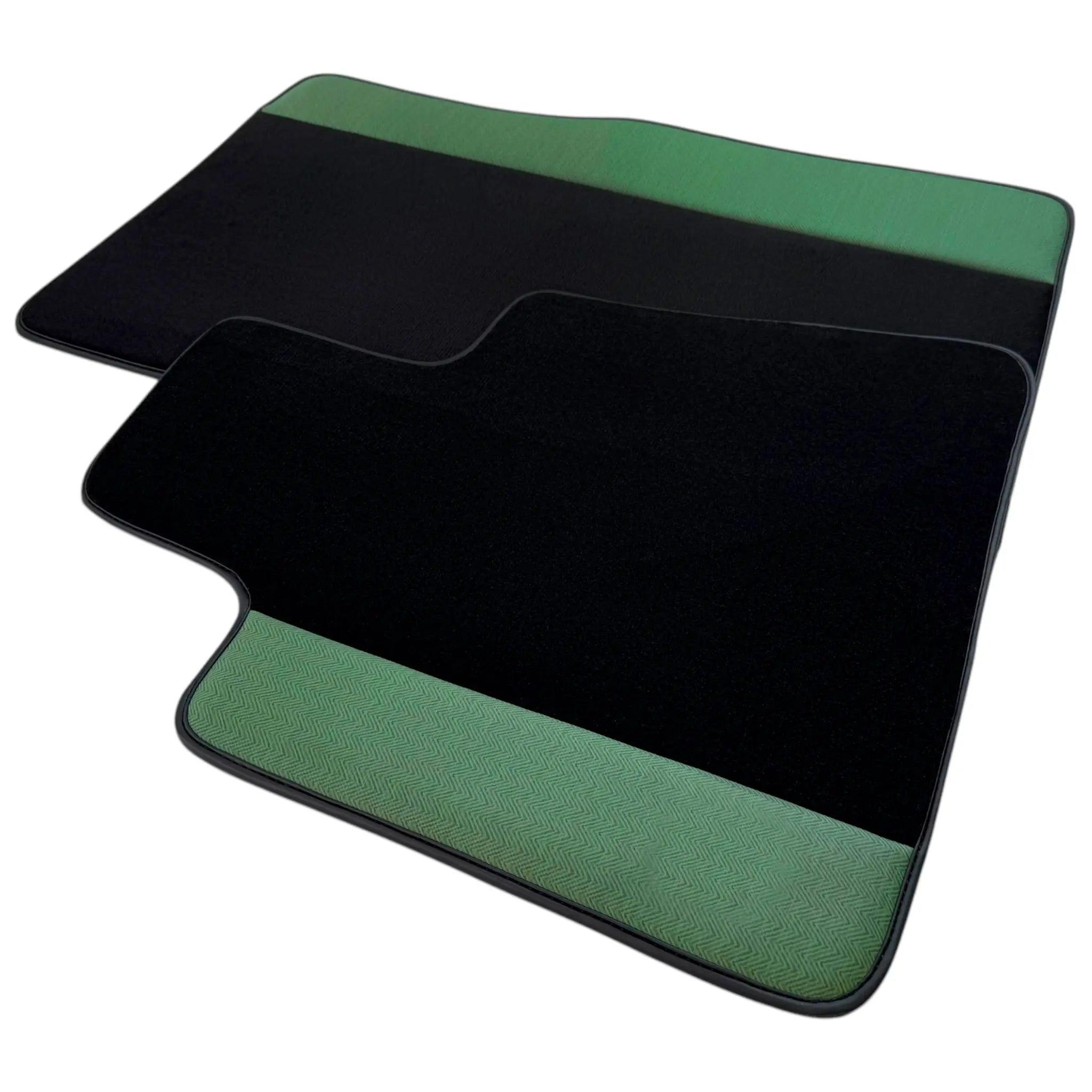 Black Floor Mats for Rolls Royce Dawn (2016-2023) with Green Leather Borders