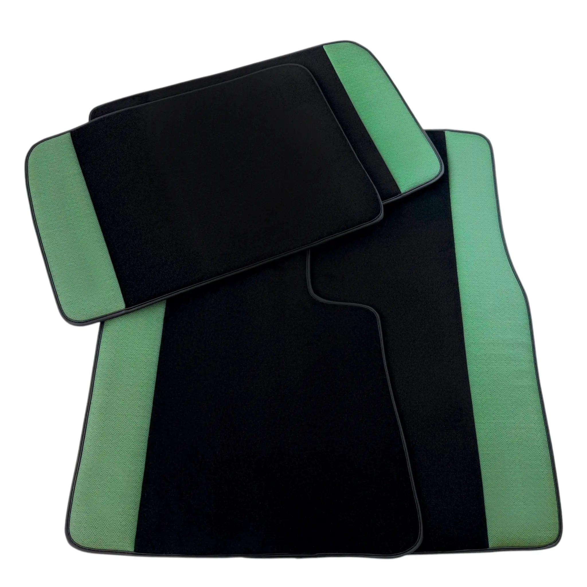 Black Floor Mats for Rolls Royce Ghost Series I (2010-2020) with Green Leather Borders