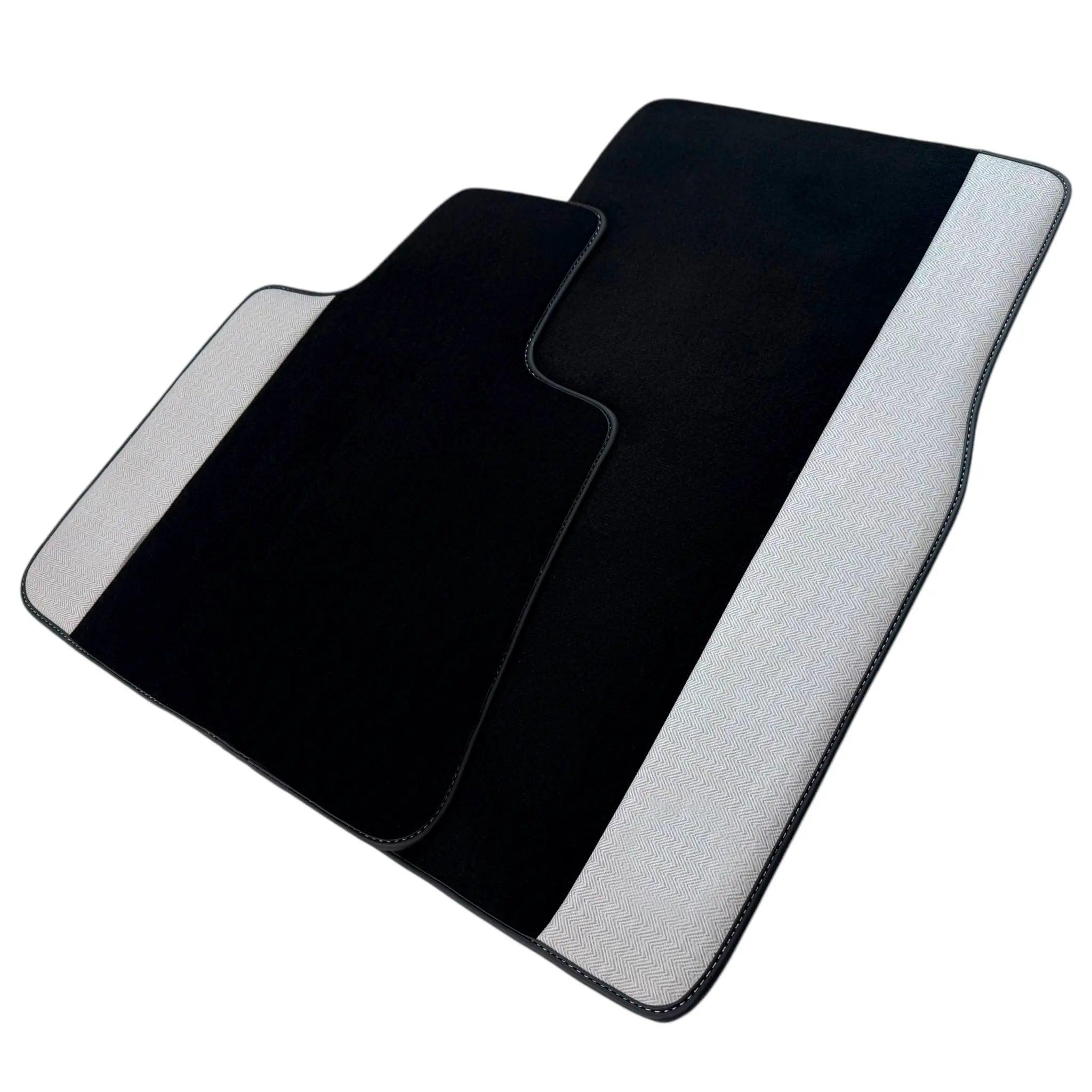 Black Floor Mats for Rolls Royce Ghost Series II 2021-2024 with Gray Leather Borders