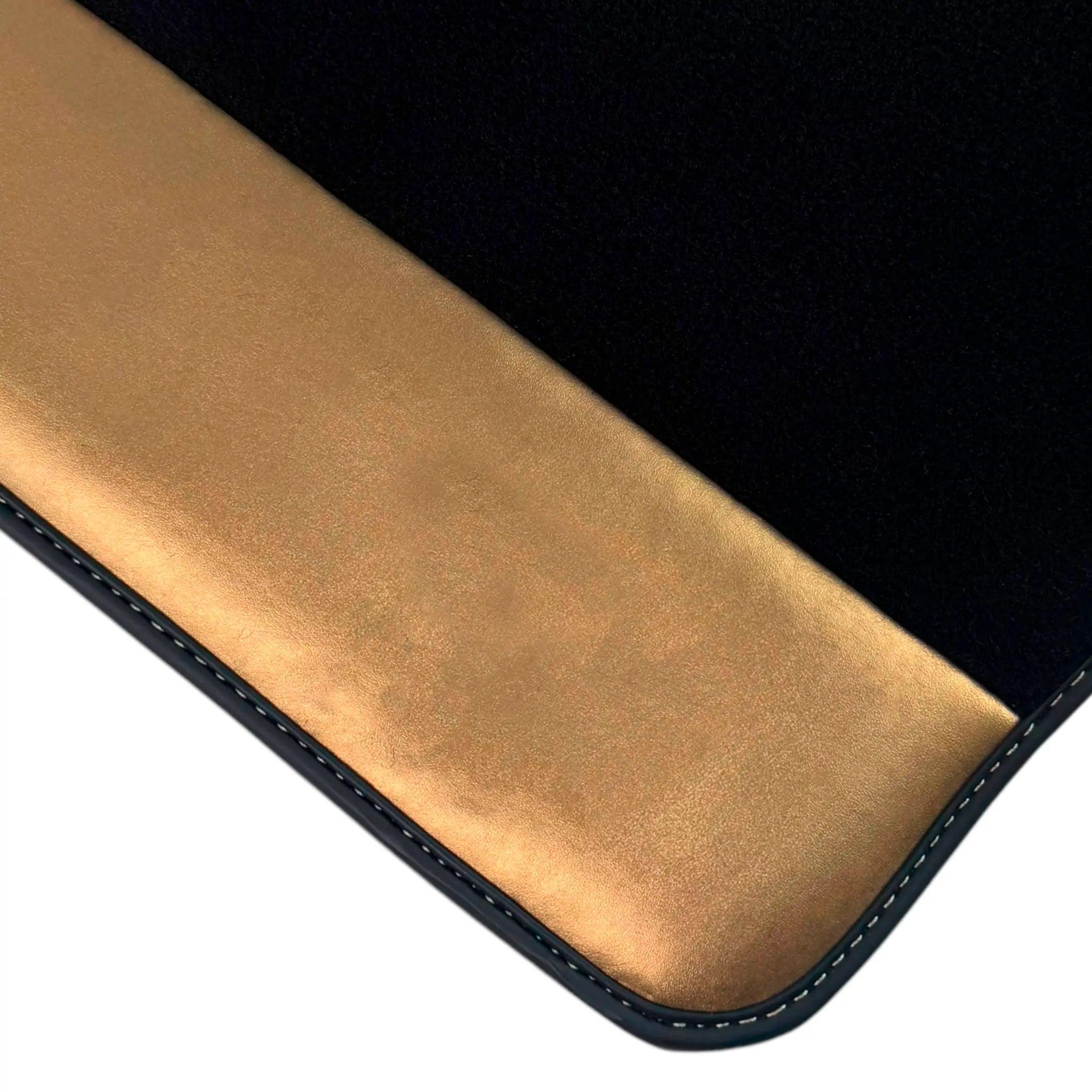 Black Floor Mats for Rolls Royce Shadow (1965-1977) with Golden Leather