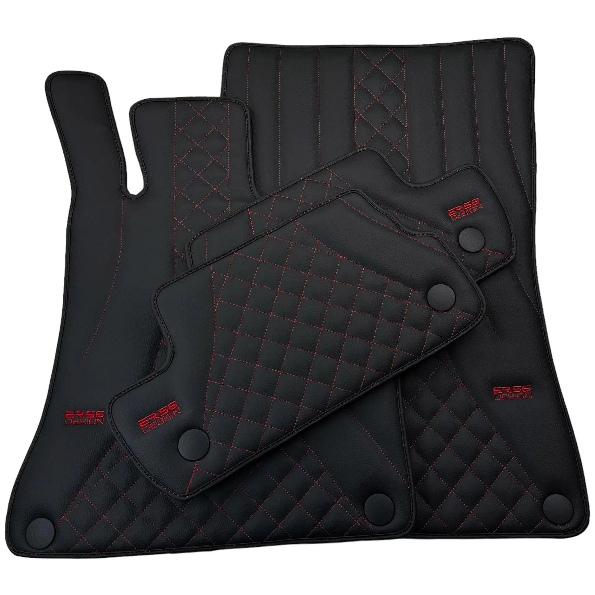 Black Leather Floor Mats For Mercedes Benz C-Class A205 Convertible Facelift (2018-2023) | ER56 Design - AutoWin