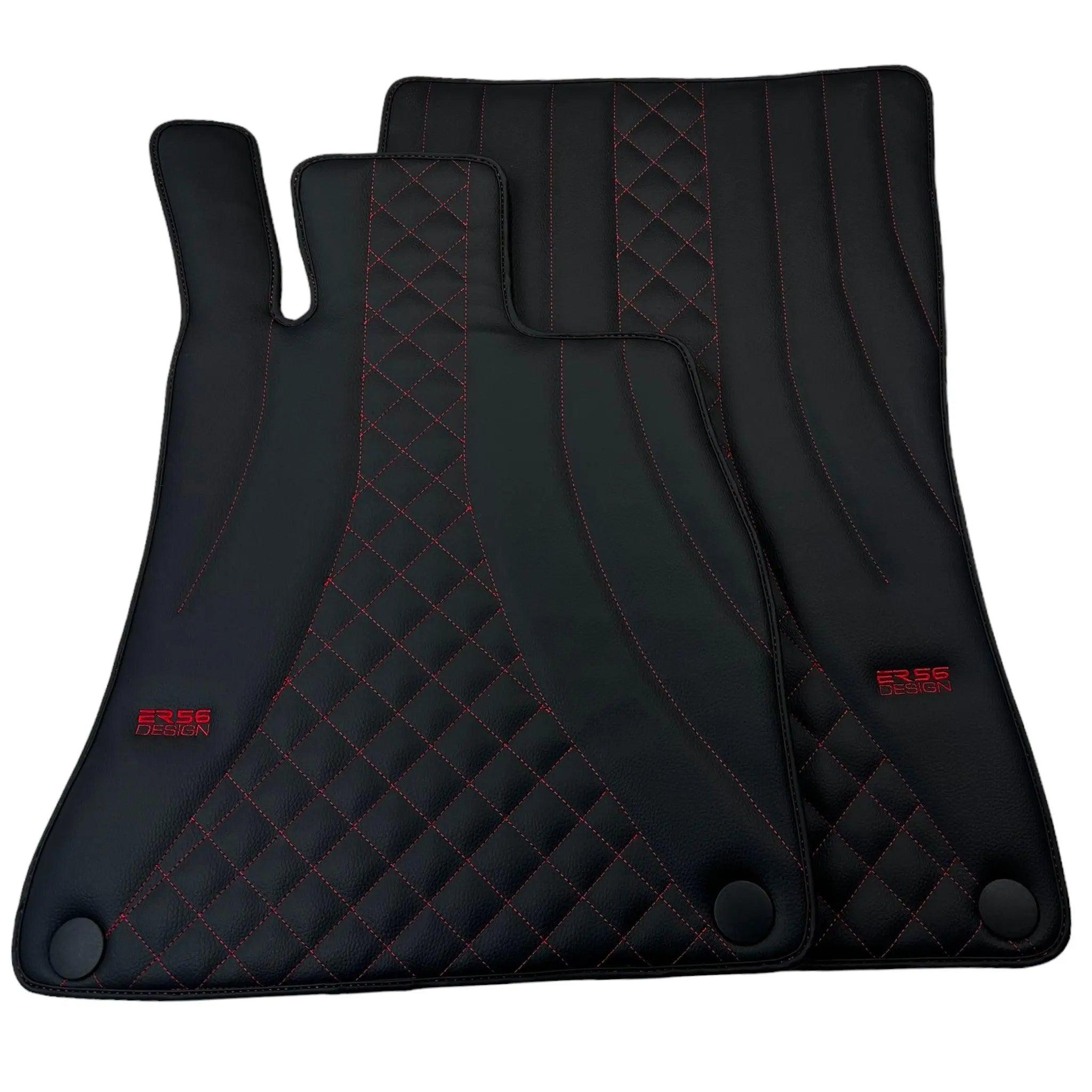 Black Leather Floor Mats For Mercedes Benz S-Class W221 (2005-2013) Short Wheelbase | ER56 Design - AutoWin