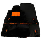 Black Sheepskin Floor Mats for Rolls Royce Spectre (2023-2024) with Orange Leather