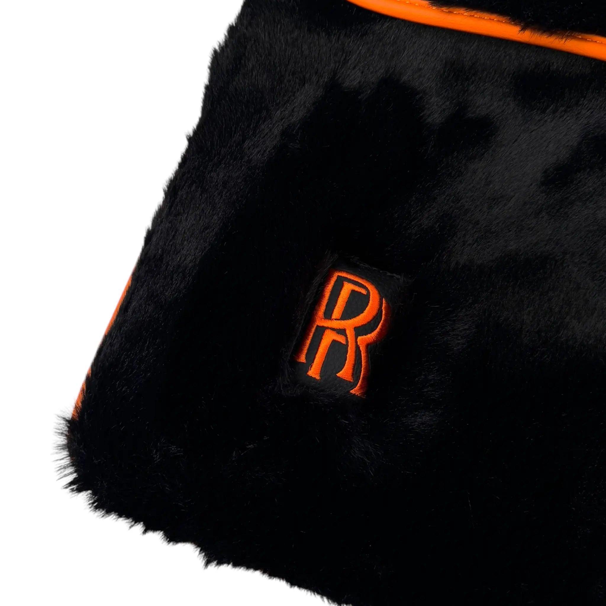 Black Sheepskin Floor Mats for Rolls Royce Spectre (2023-2024) with Orange Leather