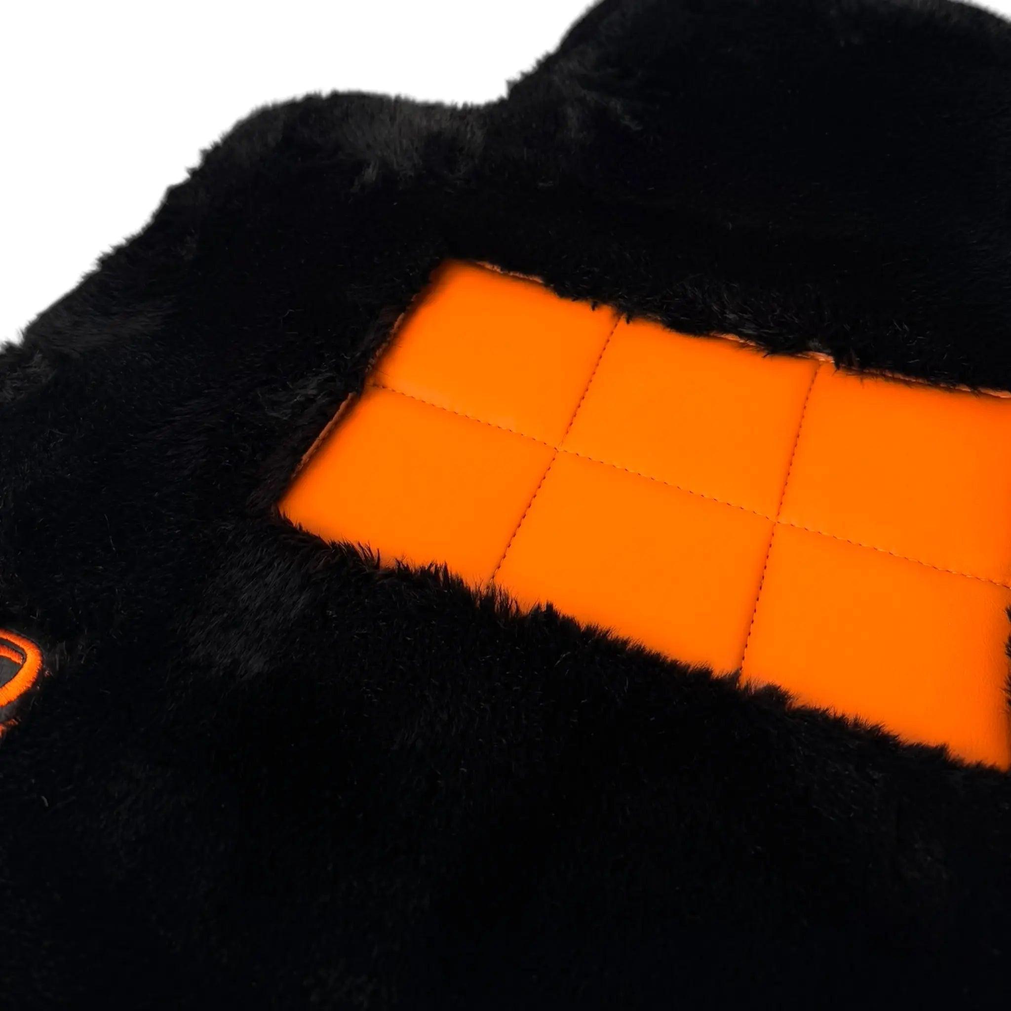 Black Sheepskin Floor Mats for Rolls Royce Spectre (2023-2024) with Orange Leather