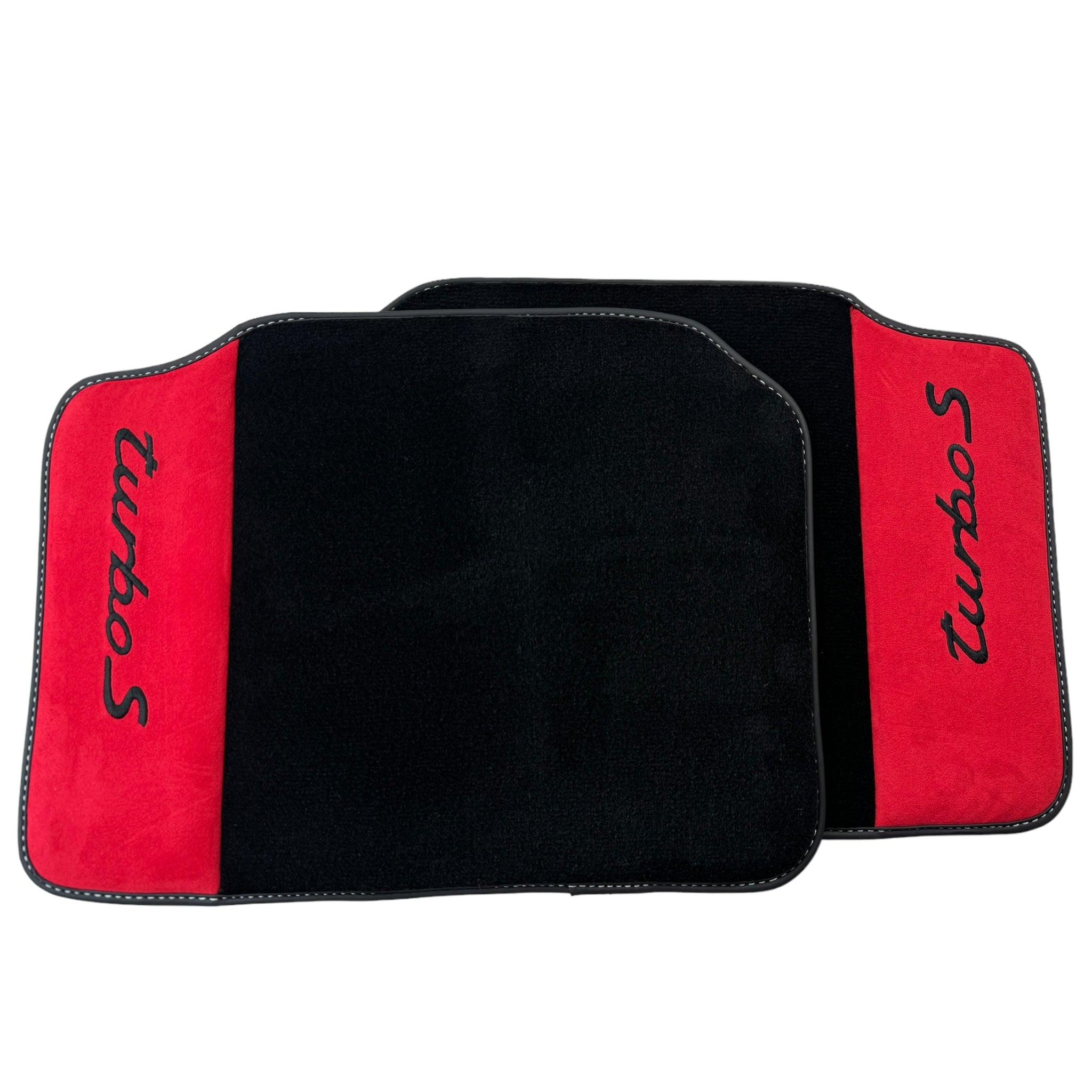 Black Floor Mats for Porsche Cayenne (2010-2018) with Red Alcantara Leather - AutoWin