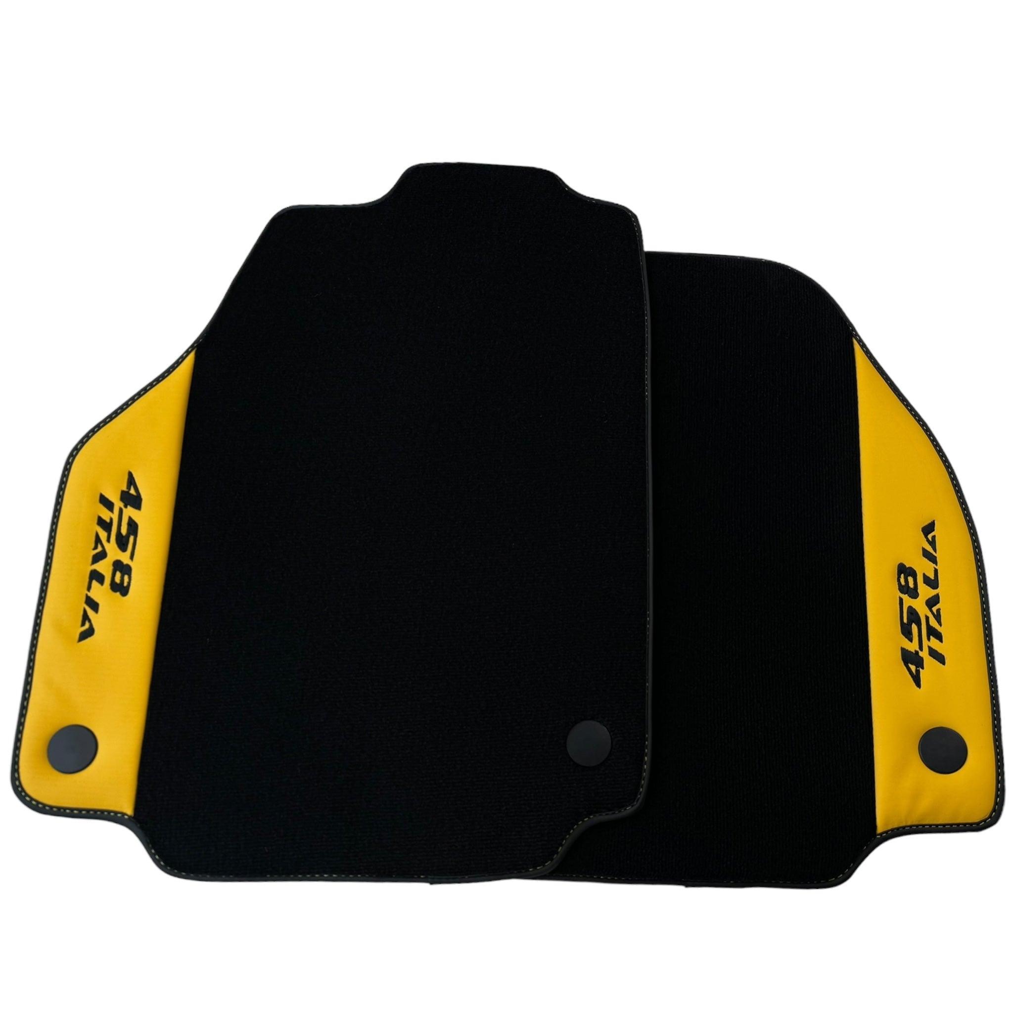 Black Floor Mats for Ferrari 458 Italia (2009-2015) with Yellow Leather - AutoWin