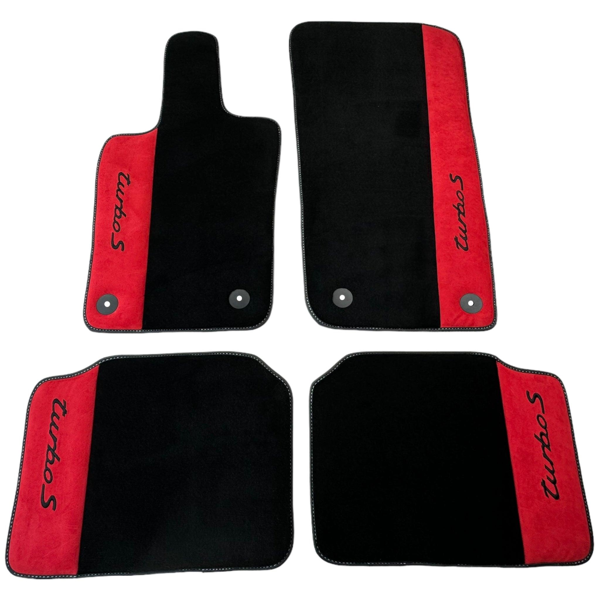 Black Floor Mats for Porsche Cayenne (2010-2018) with Red Alcantara Leather - AutoWin