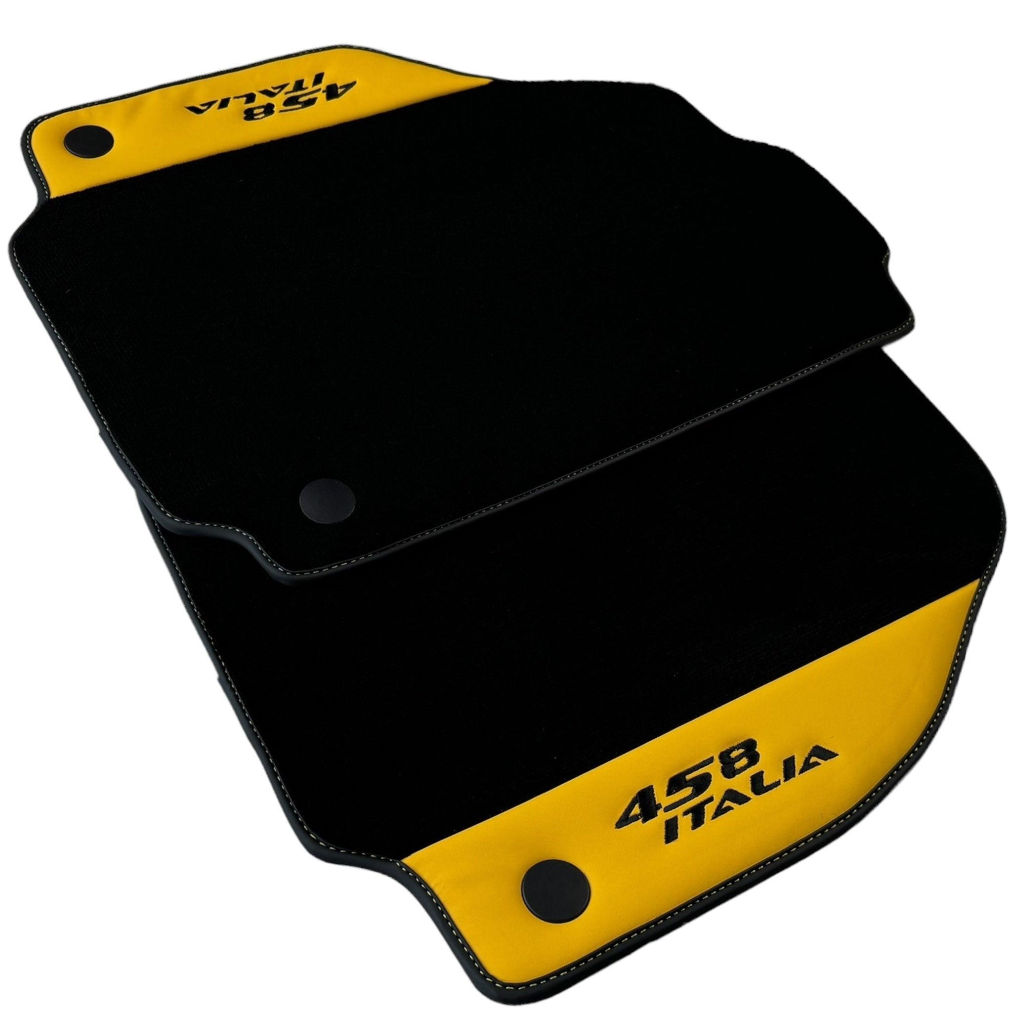 Black Floor Mats for Ferrari 458 Italia (2009-2015) with Yellow Leather - AutoWin