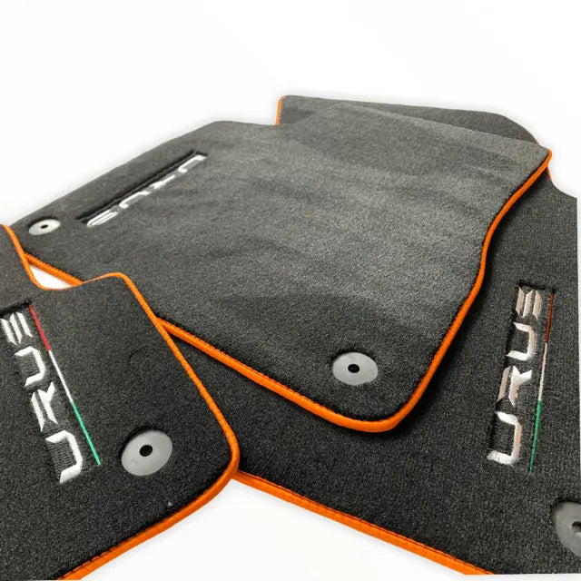 Floor Mats For Lamborghini Urus Black Tailored With Orange Rounds Carpets - AutoWin