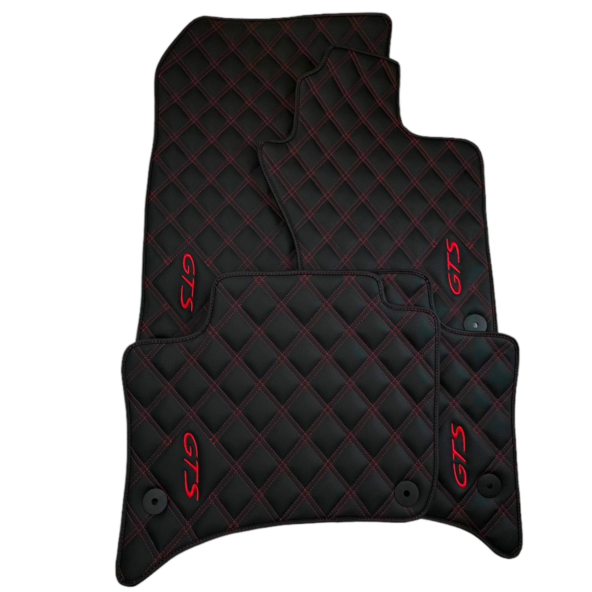 Leather Floor Mats for Porsche Cayenne GTS (2010-2018) Red Sewing