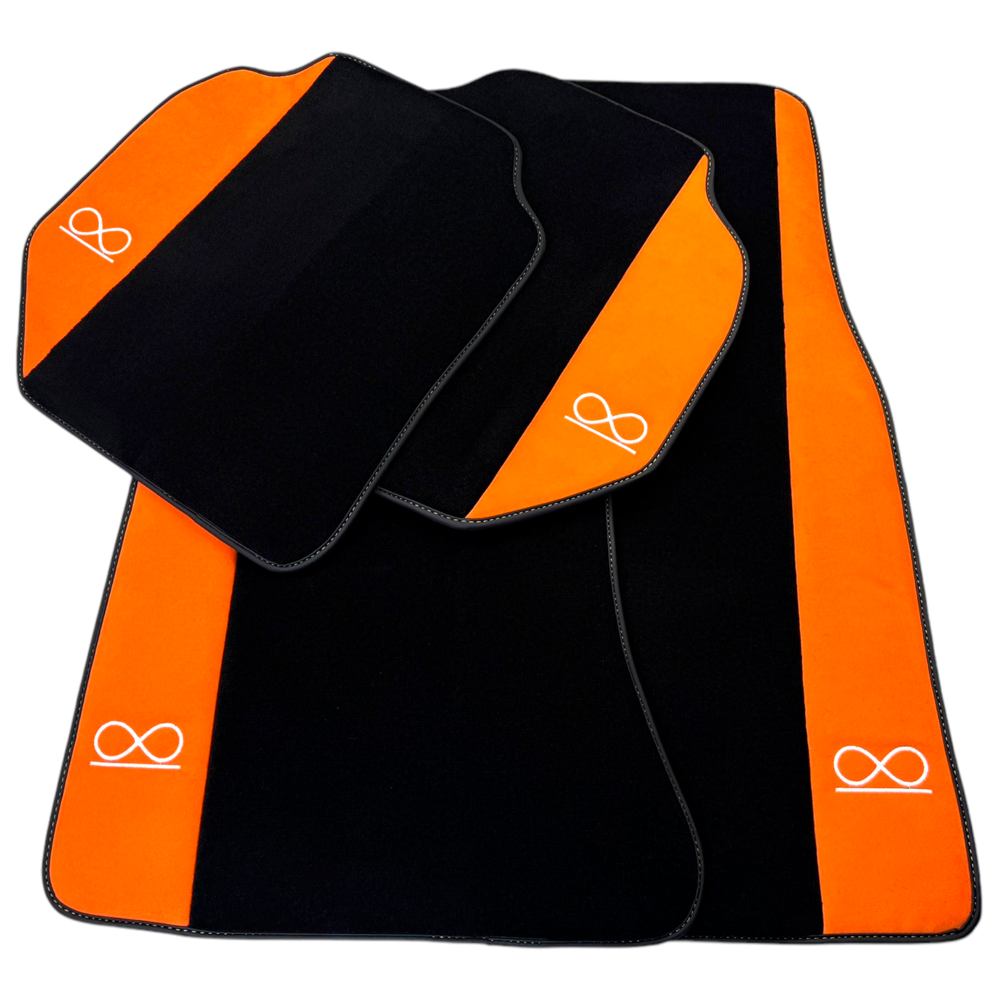 Black Floor Mats for Rolls Royce Black Badge Ghost Series II (2021-2024) with Orange Alcantara - AutoWin