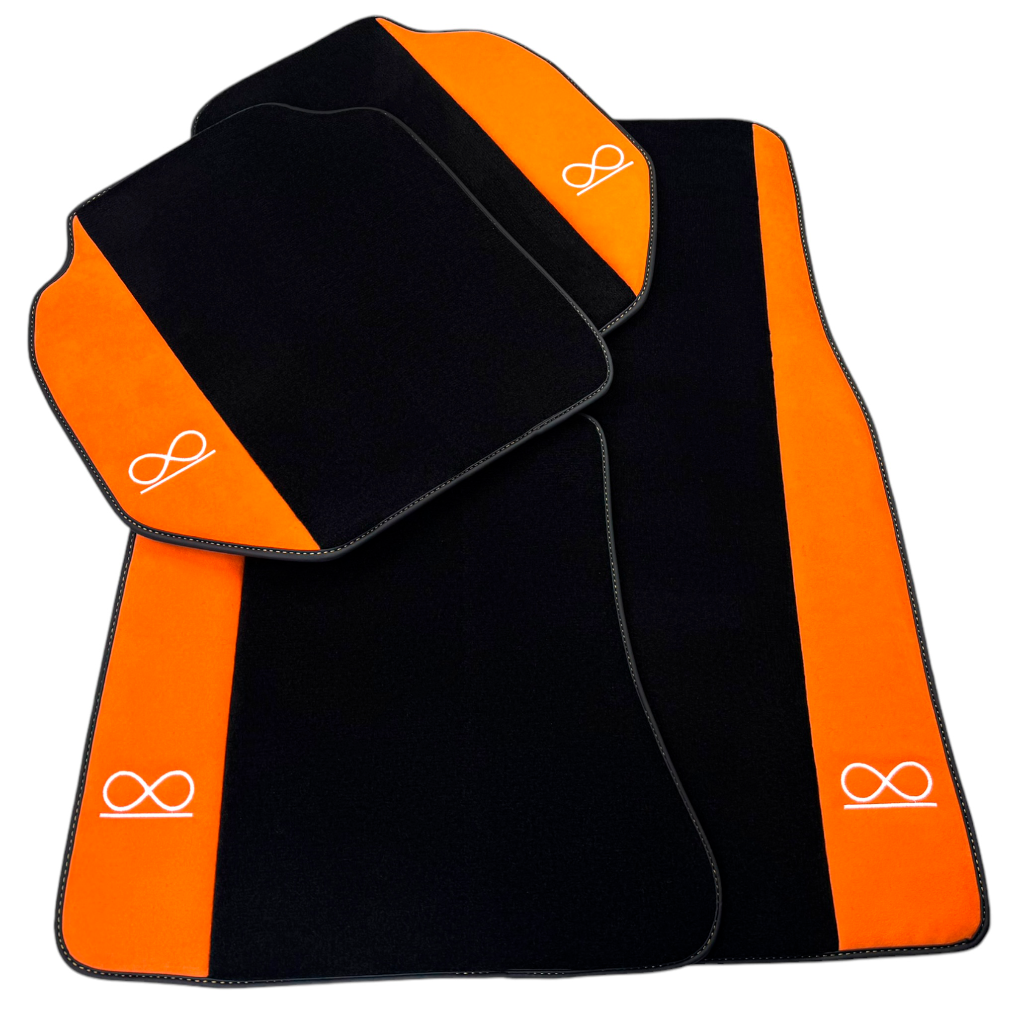 Black Floor Mats for Rolls Royce Black Badge Ghost Series II (2021-2024) with Orange Alcantara - AutoWin