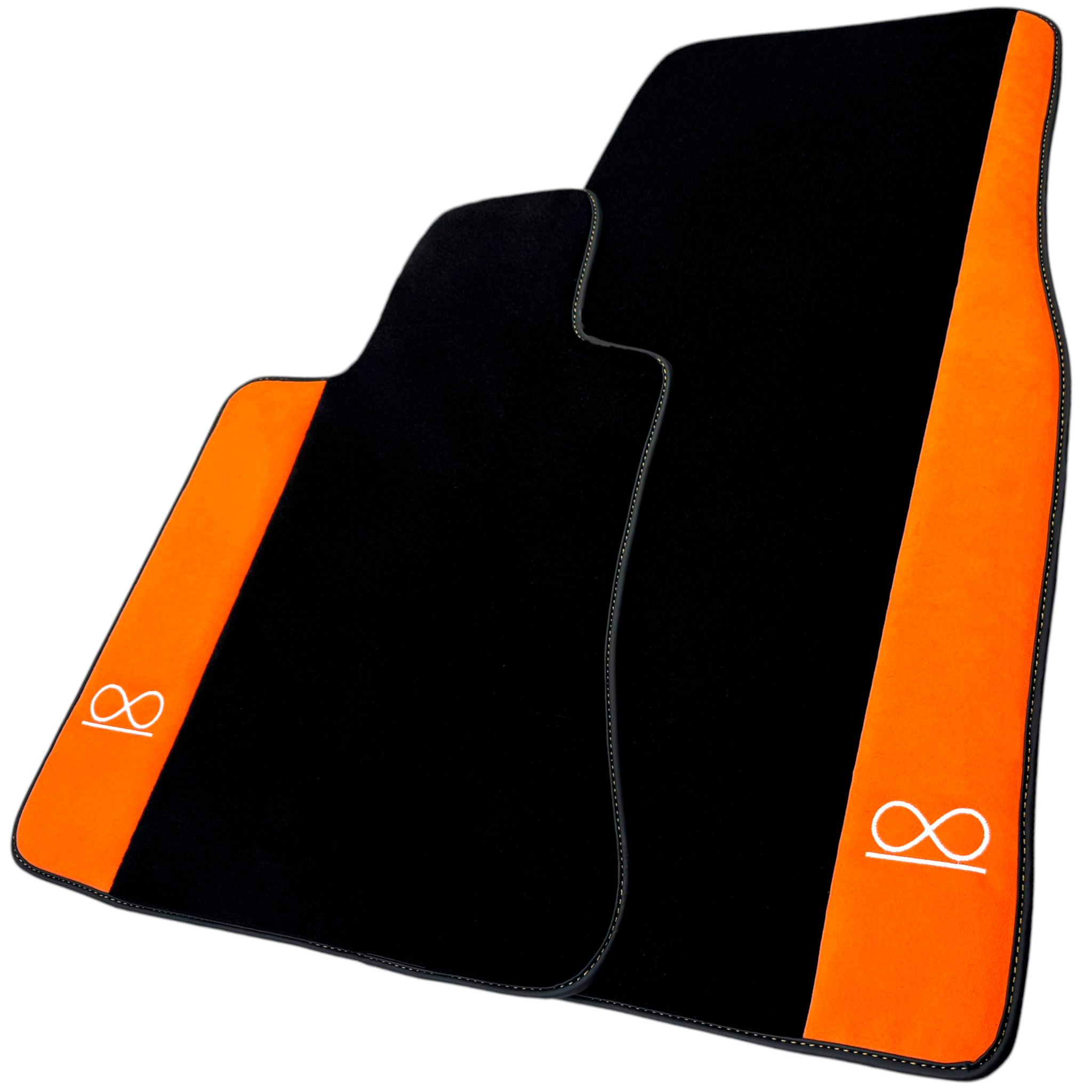 Black Floor Mats for Rolls Royce Black Badge Ghost Series II (2021-2024) with Orange Alcantara - AutoWin