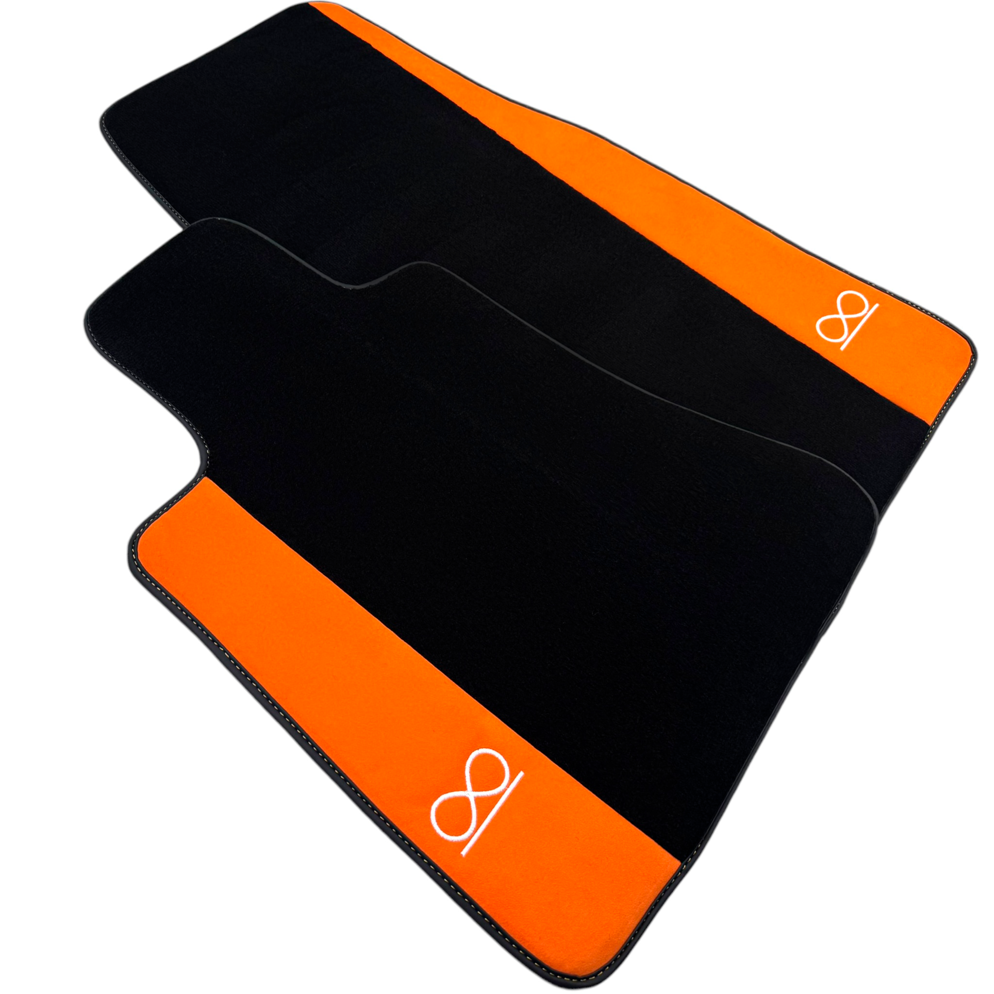 Black Floor Mats for Rolls Royce Black Badge Ghost Series II (2021-2024) with Orange Alcantara - AutoWin