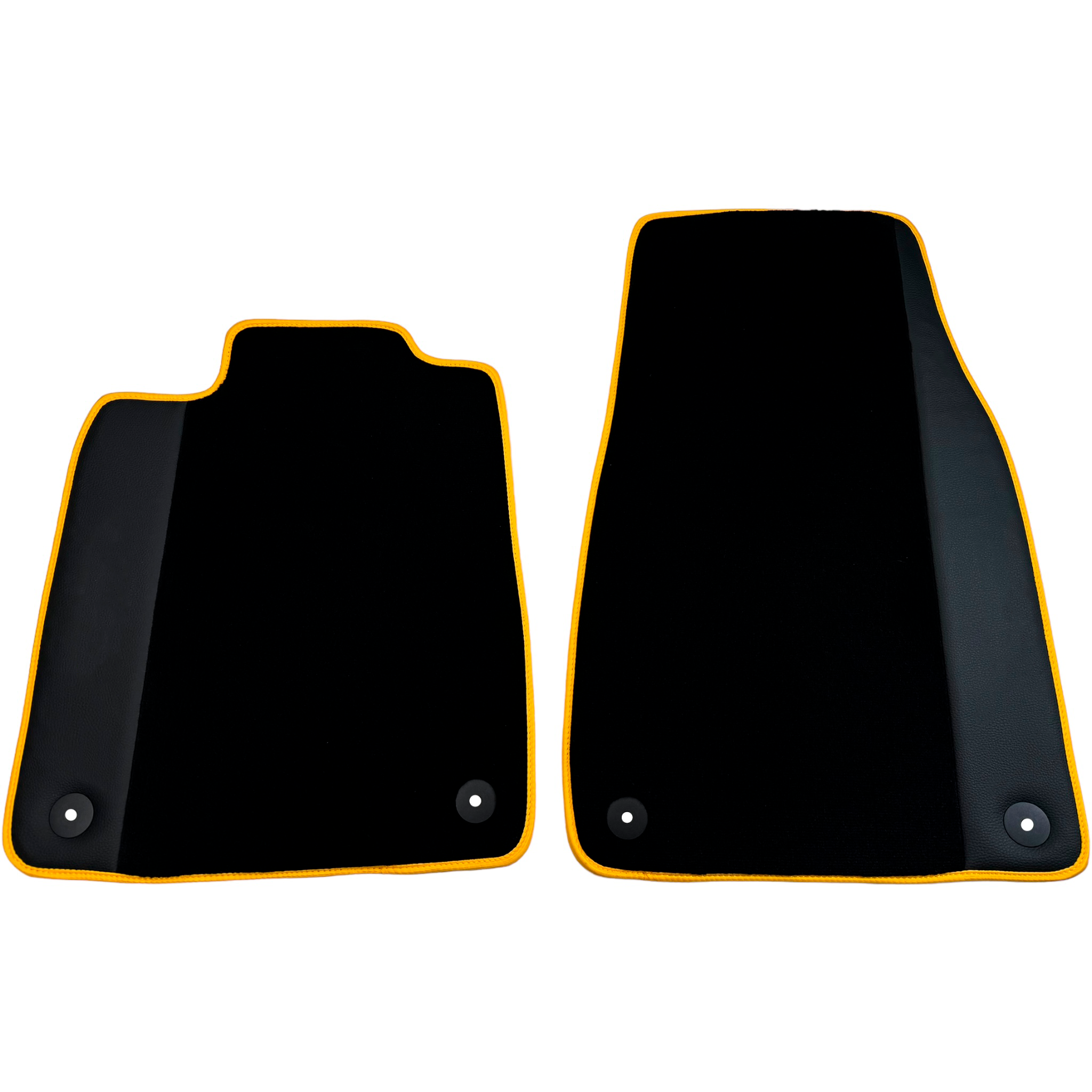 Black Floor Mats for Porsche Taycan (2019-2023) with Leather | Yellow Trim - AutoWin