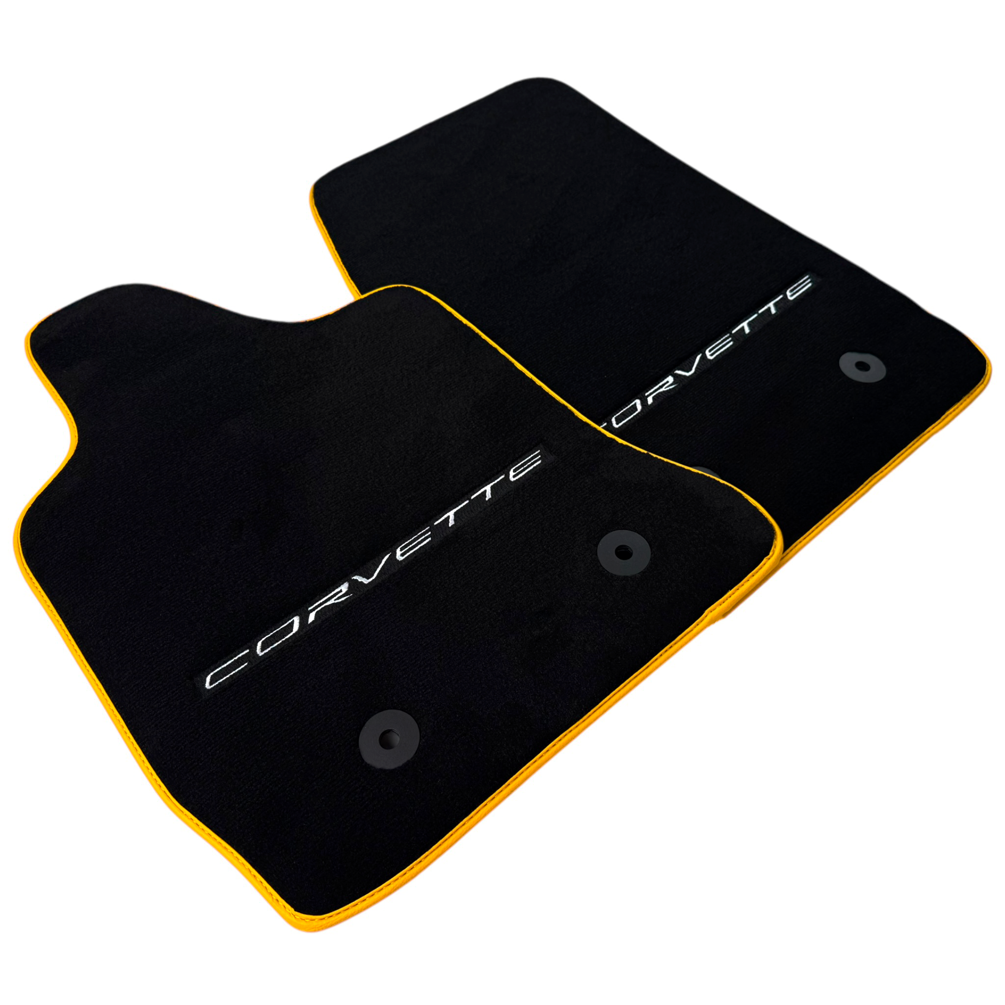 Black Floor Mats For Chevrolet Corvette C7 Targa Top (2014-2019) with Yellow Trim