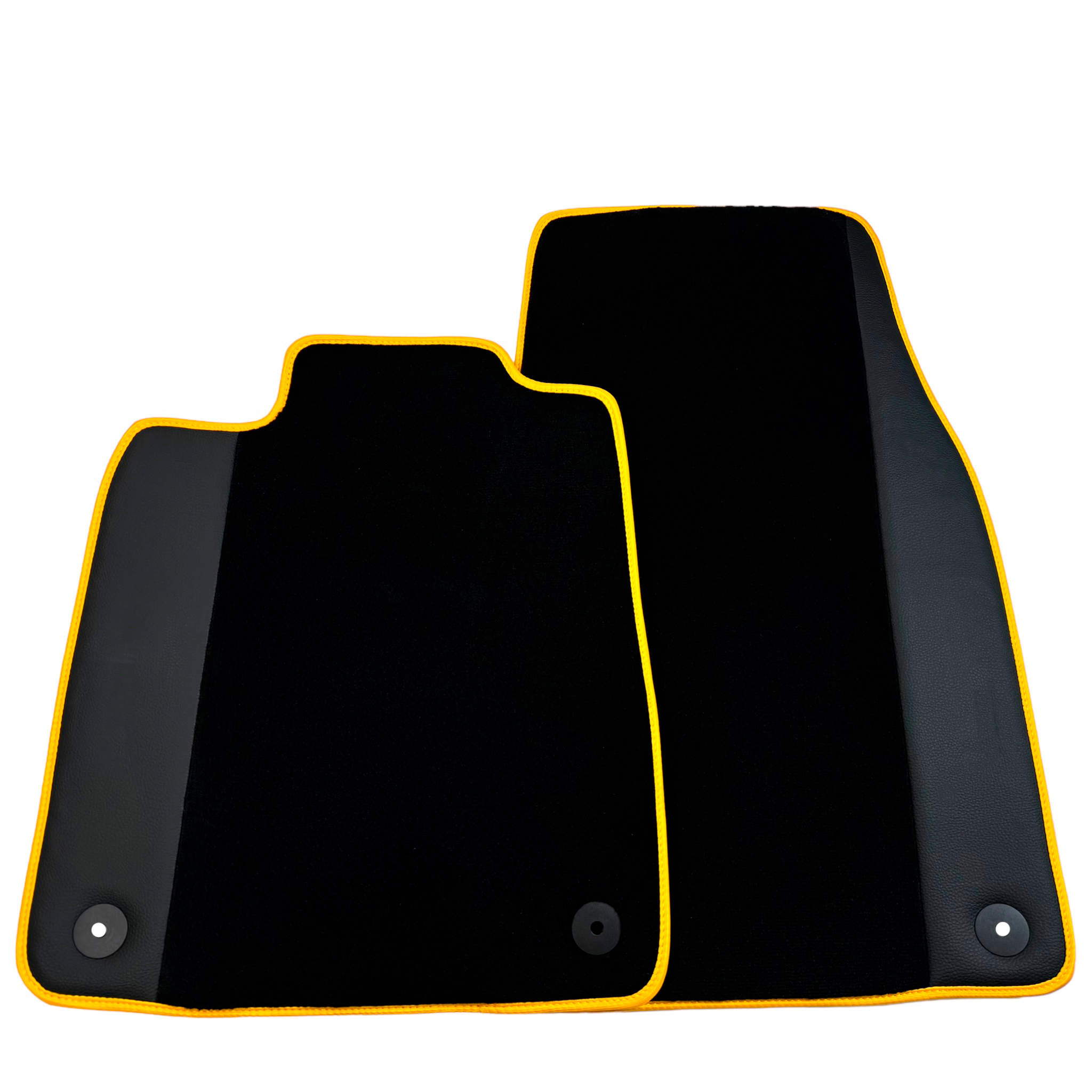 Black Floor Mats for Porsche Taycan (2019-2023) with Leather | Yellow Trim - AutoWin