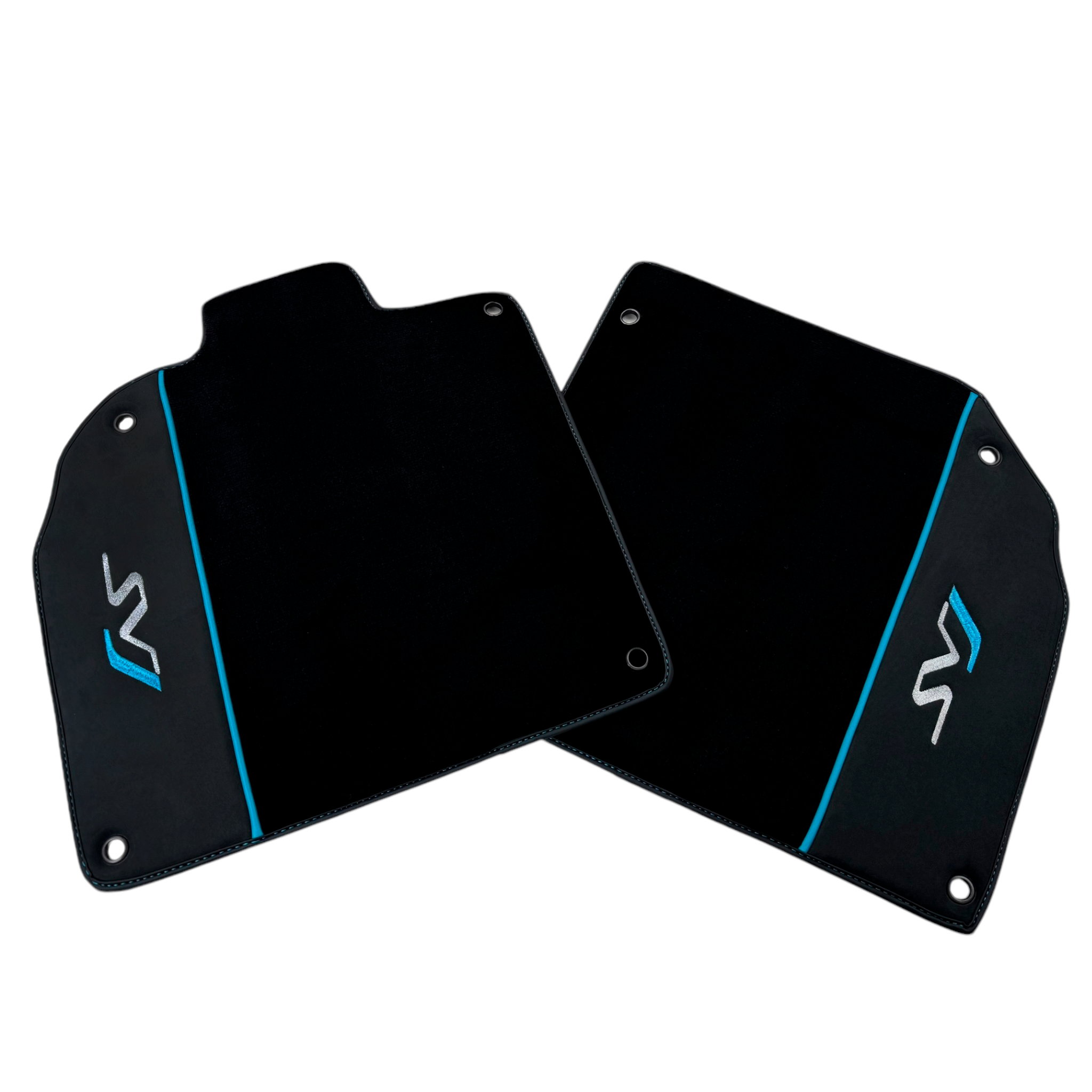 Black Floor Mats for Lamborghini Aventador SVJ Blue with Alcantara Leather - AutoWin