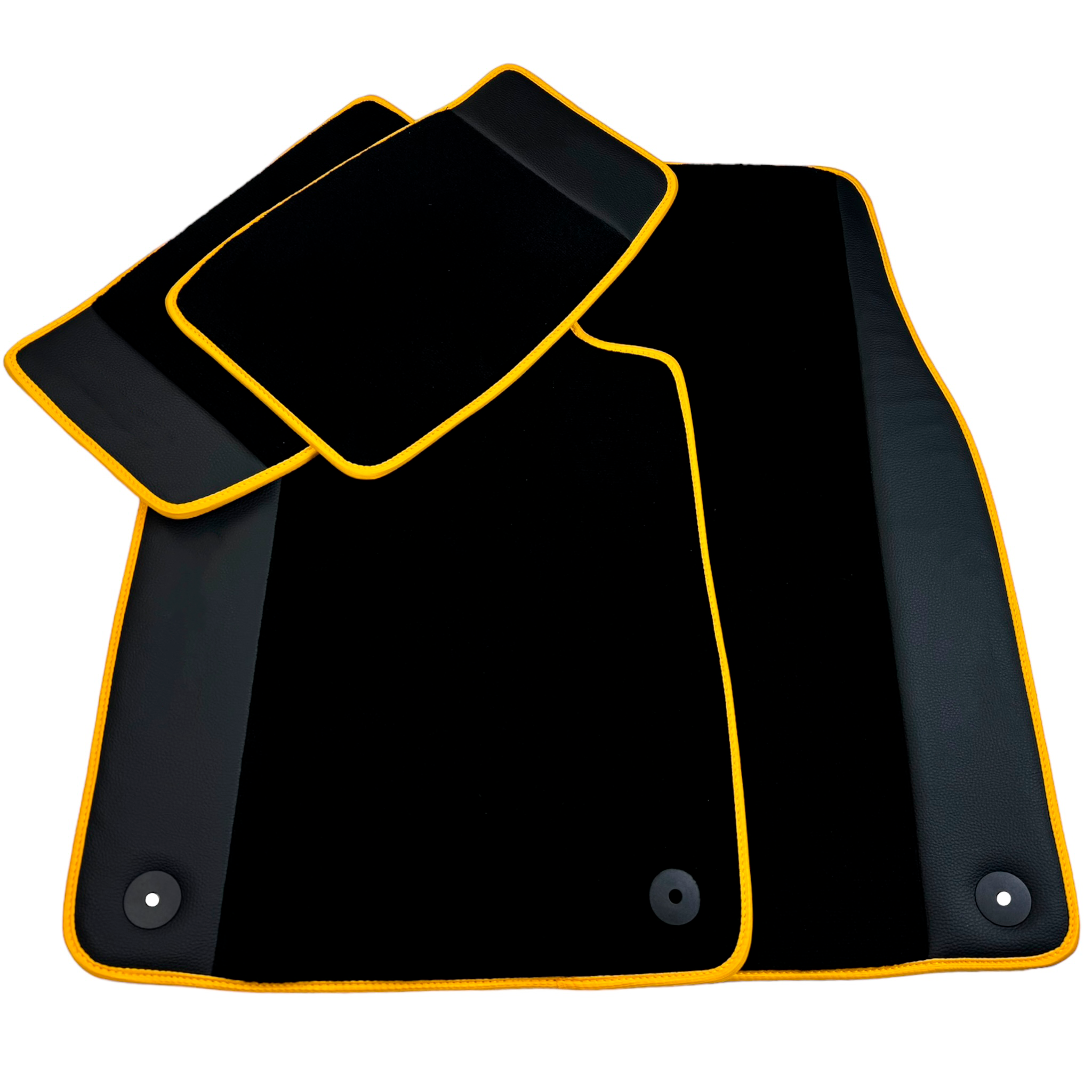 Black Floor Mats for Porsche Taycan (2019-2023) with Leather | Yellow Trim - AutoWin