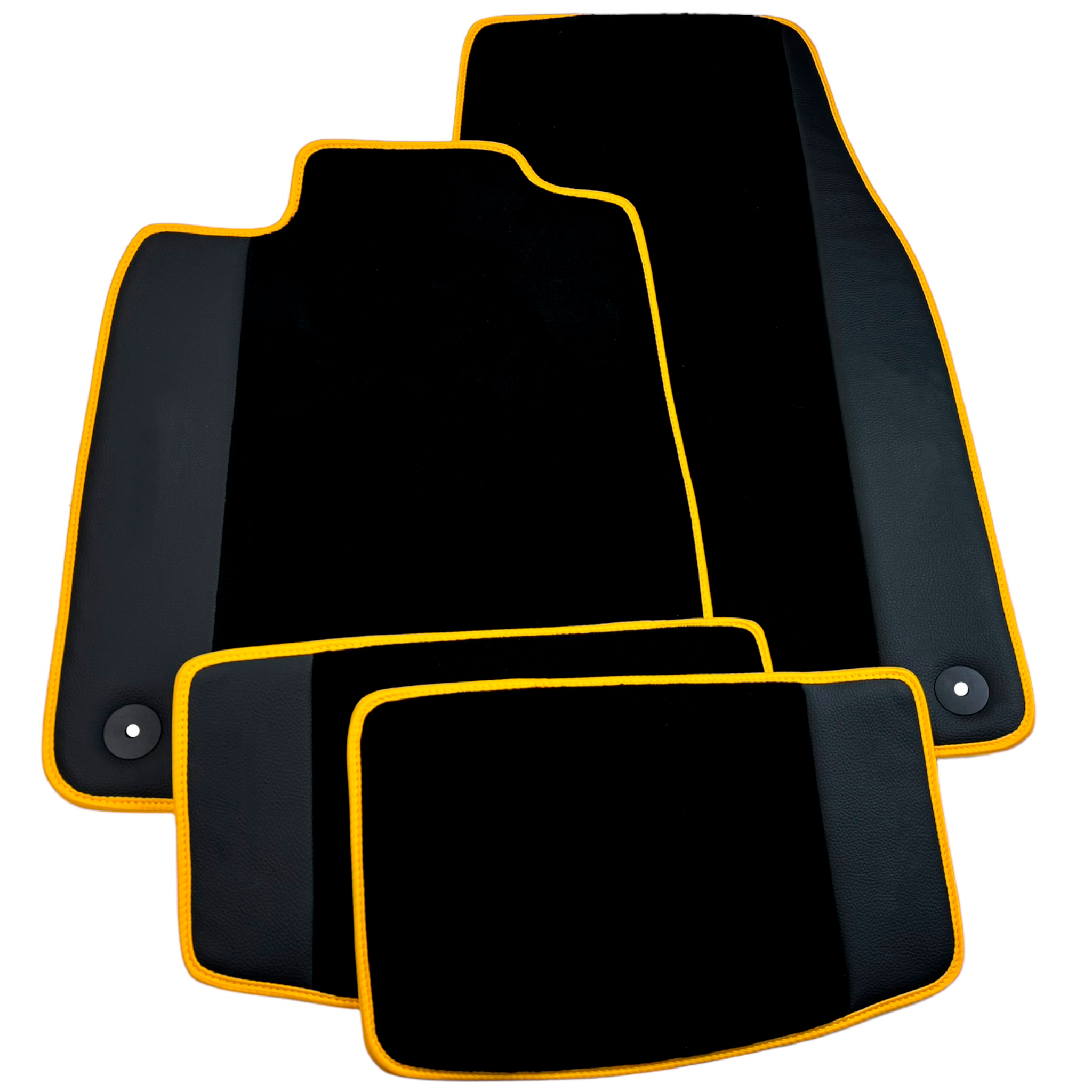 Black Floor Mats for Porsche Taycan (2019-2023) with Leather | Yellow Trim - AutoWin