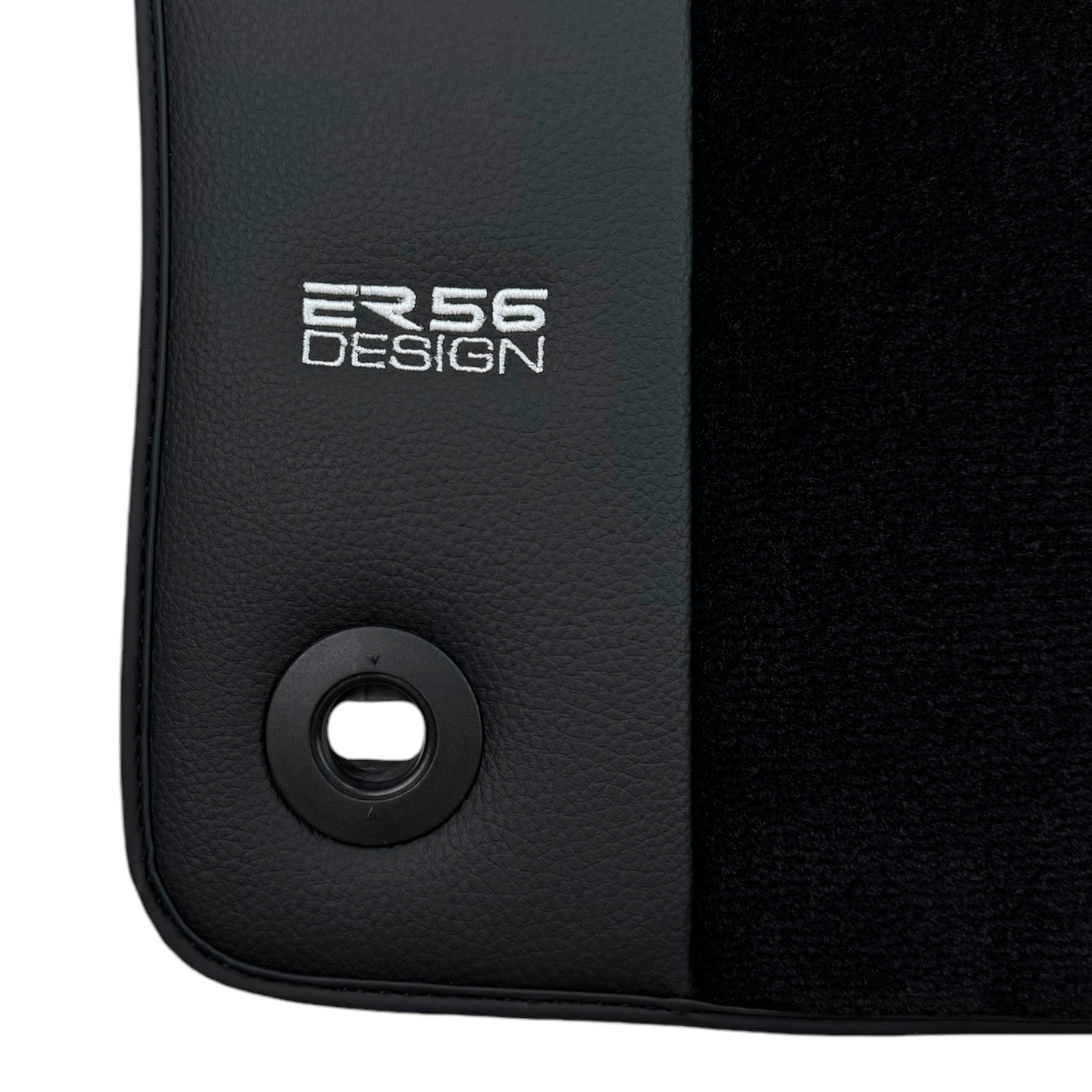 Black Floor Mats for Jaguar XF (2012-2015) Sportbrake with Leather Borders by ER56 Design - AutoWin