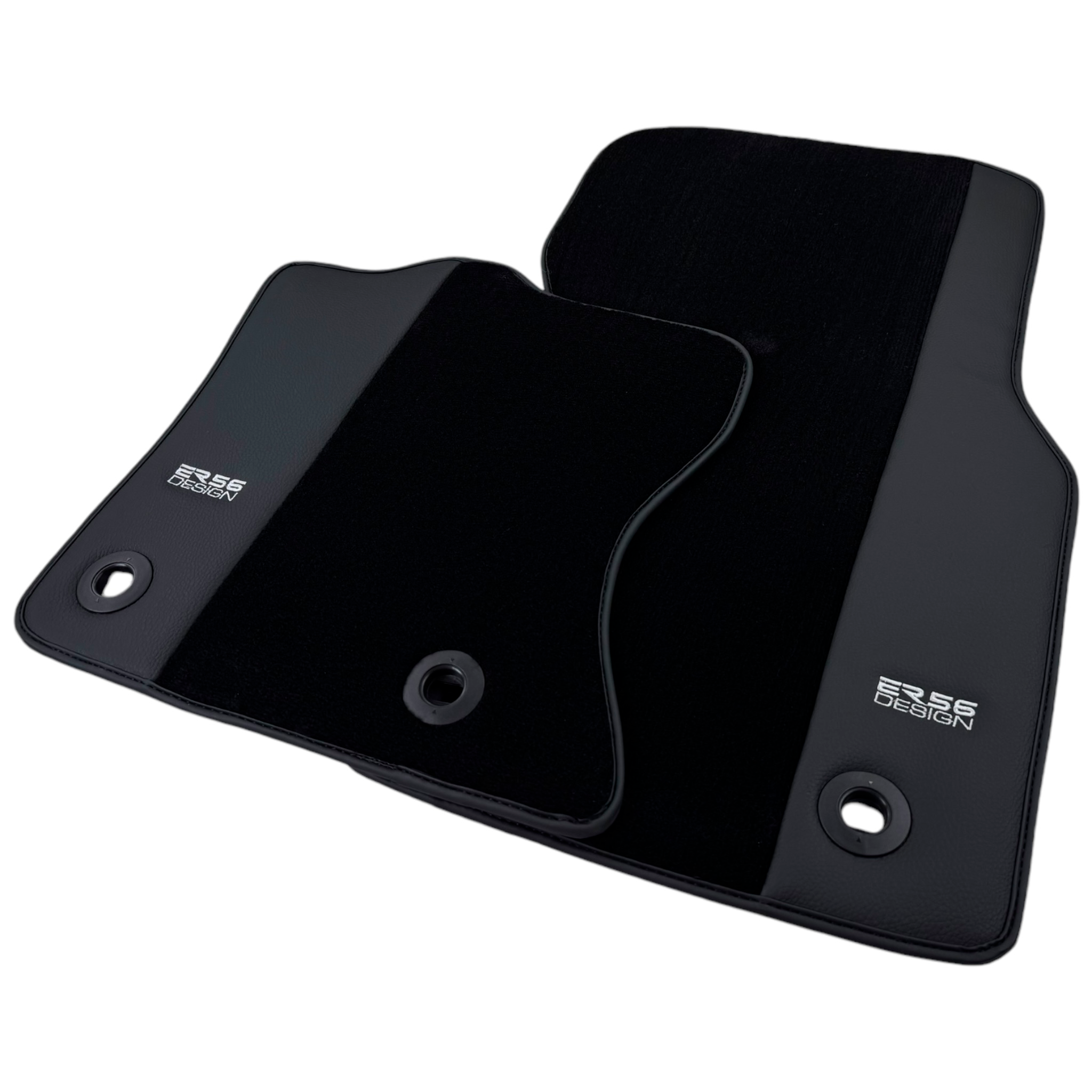 Black Floor Mats for Jaguar F-Type (2020-2024) with Leather Borders by ER56 Design - AutoWin