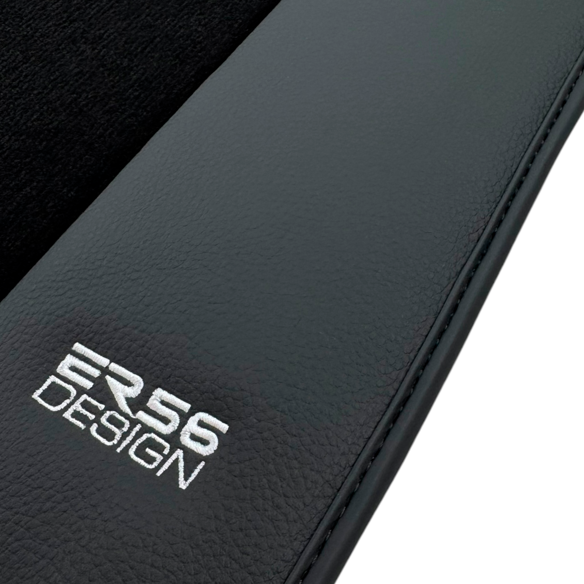 Black Floor Mats for Jaguar F-Pace (2016-2024) with Leather Borders by ER56 Design - AutoWin