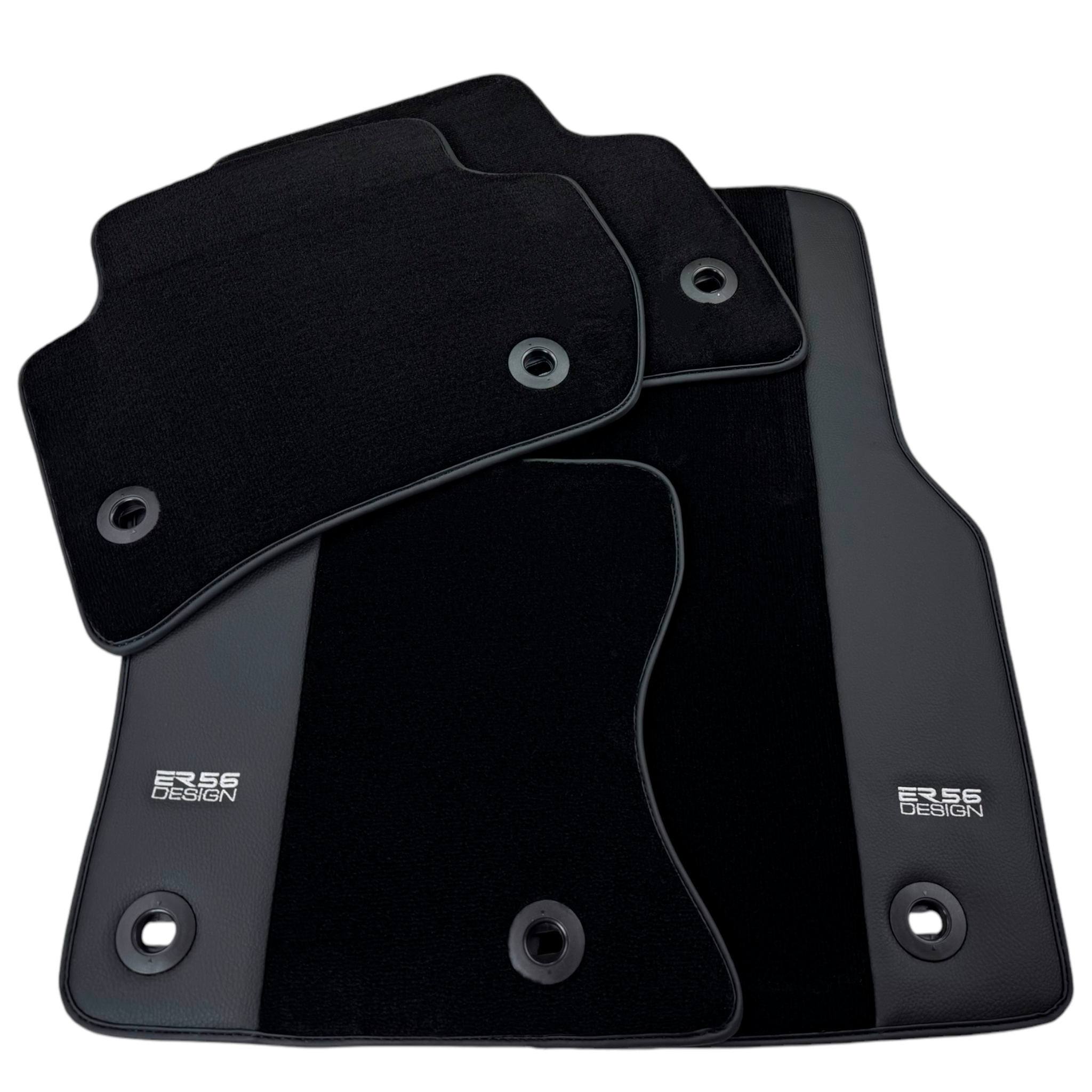 Black Floor Mats for Jaguar F-Pace (2016-2024) with Leather Borders by ER56 Design - AutoWin