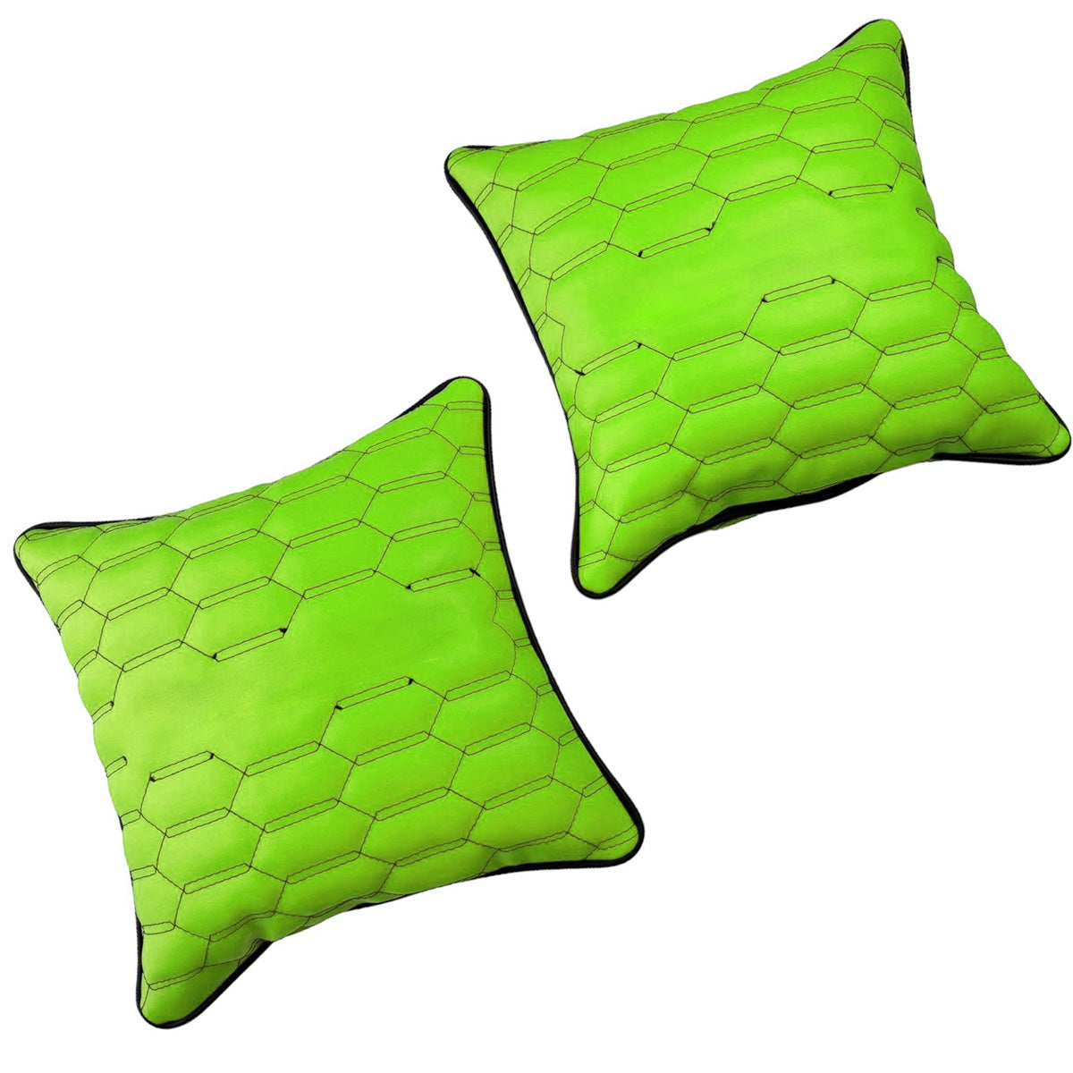 Customizable Green Leather Pillows Set of 2 with Black Sewing - AutoWin