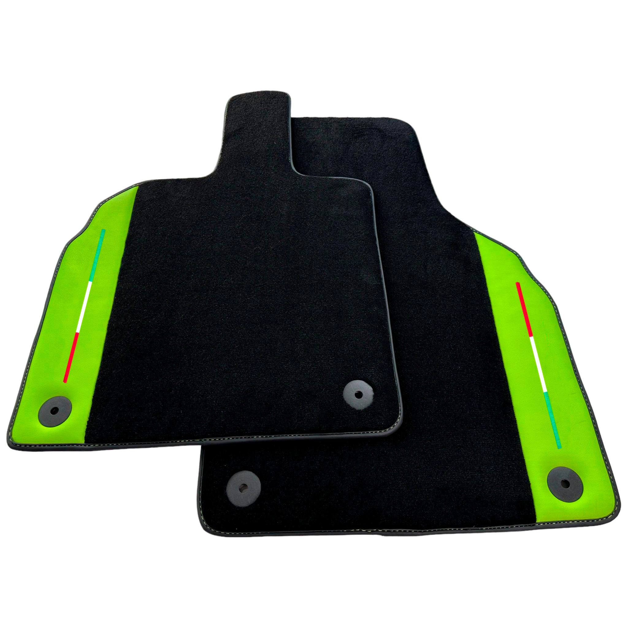 Customizable Black Floor Mats for Lamborghini Aventador with Green Leather - AutoWin