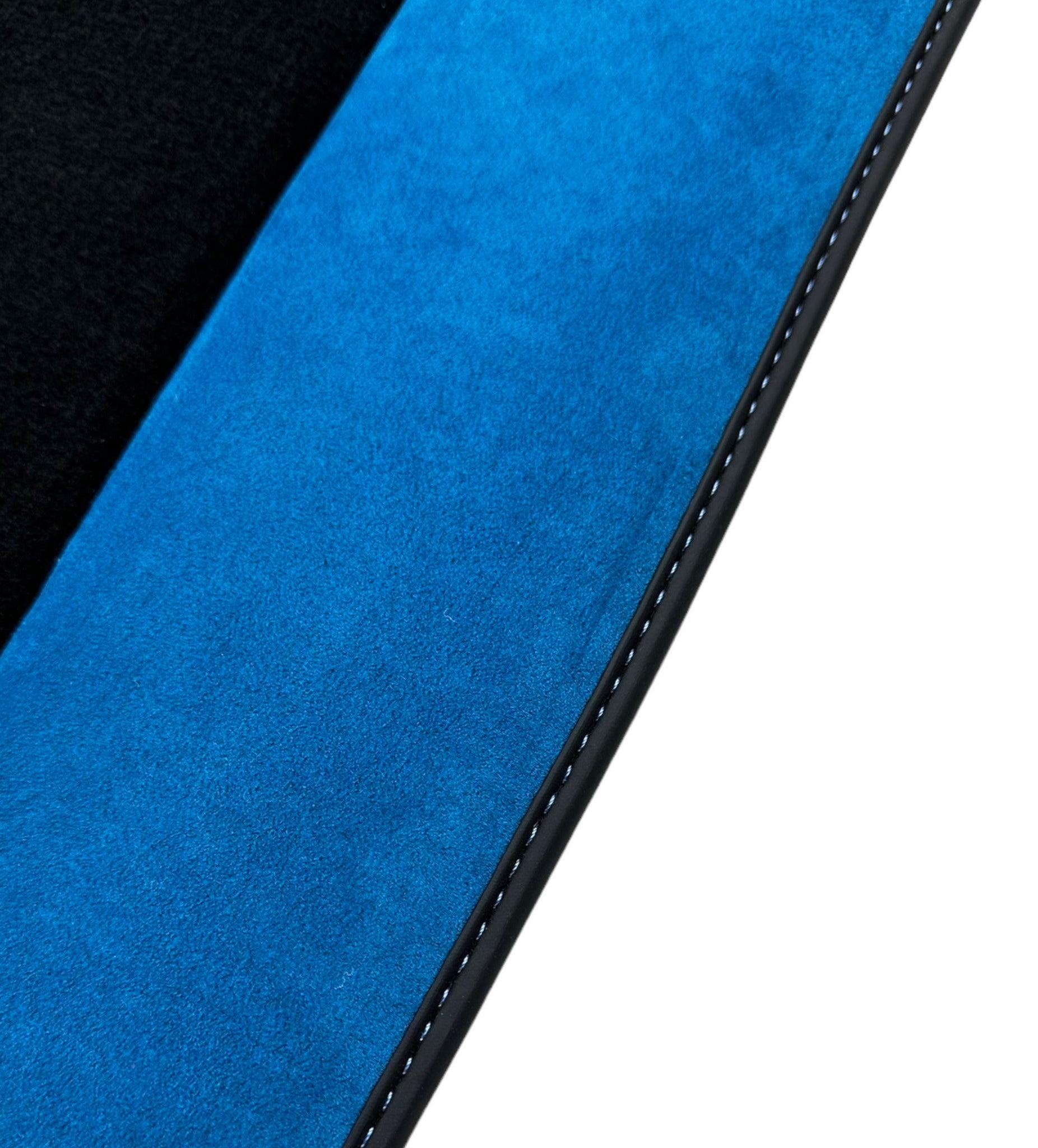 Black Floor Mats For Rolls Royce Black Badge Cullinan Rr31 2018-2023 With Blue Alcantara Leather - AutoWin
