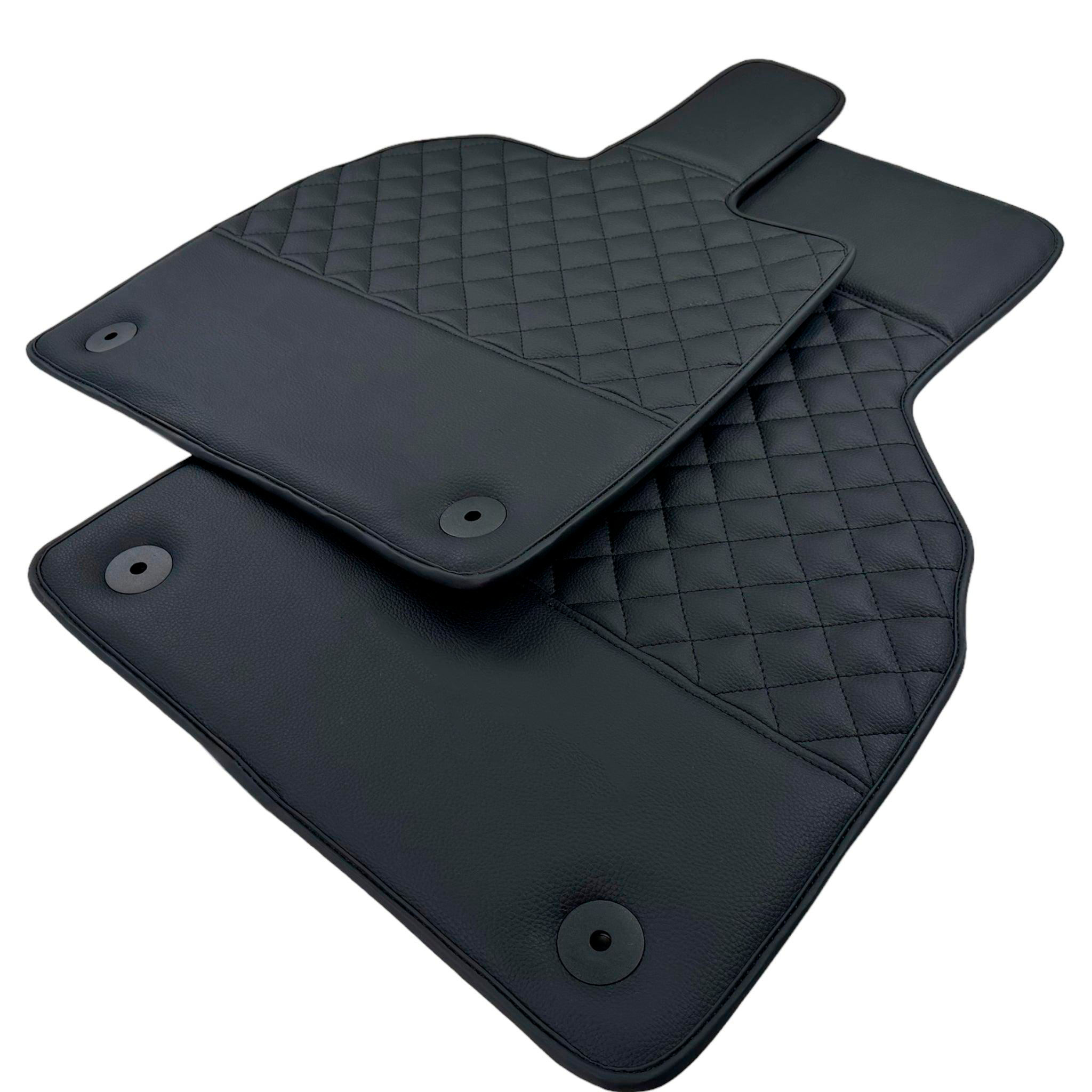 Customizable Black Leather Floor Mats for Lamborghini Aventador | Black Stitching