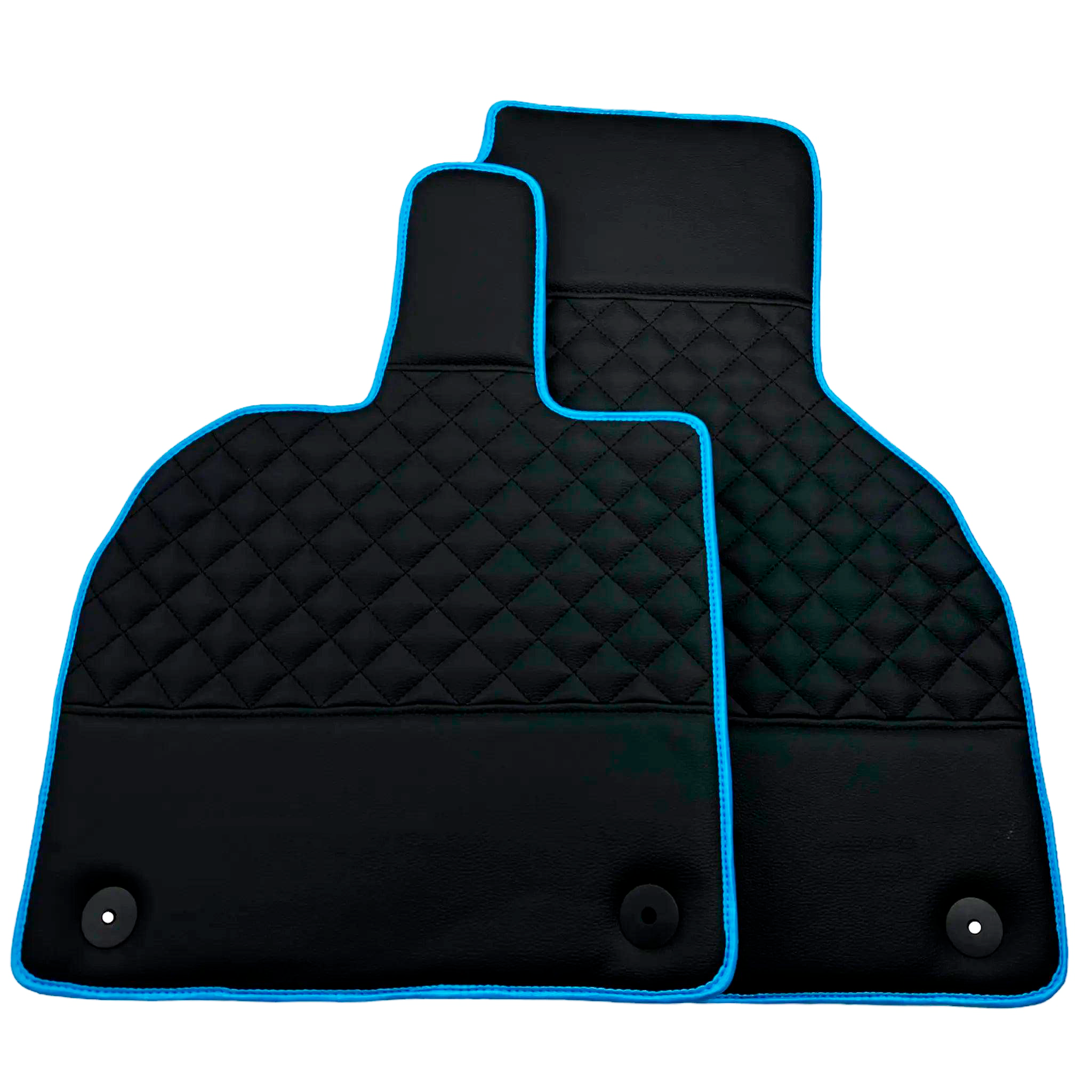 Customizable Black Leather Floor Mats For Lamborghini Aventador with Blue Trim - AutoWin