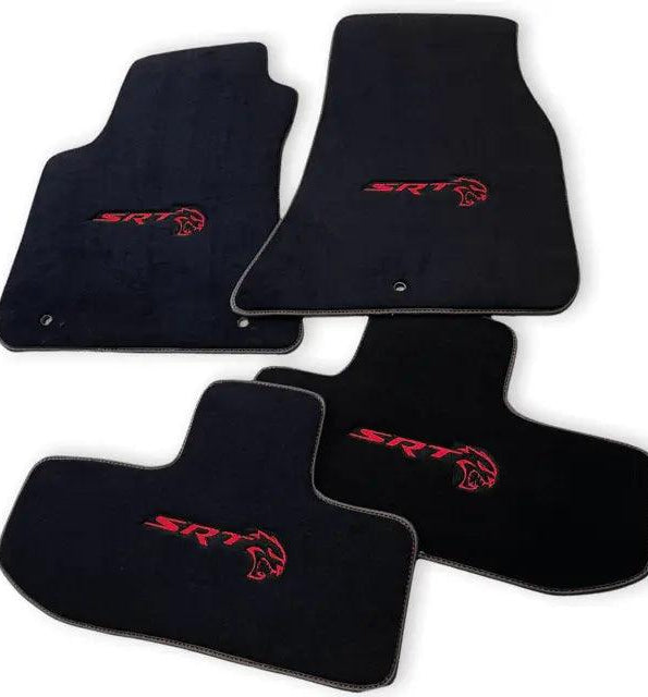 Floor Mats For Dodge Challenger Srt 2011-2021 With Emblem Tailored Black Carpets - AutoWin