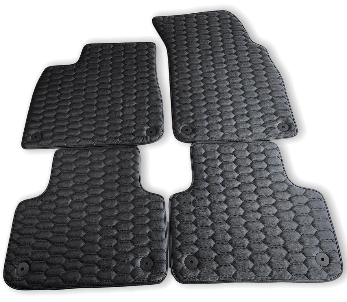 Custom Black Stitched Leather Floor Mats for Audi A1 3-door Hatchback 2010-2018 