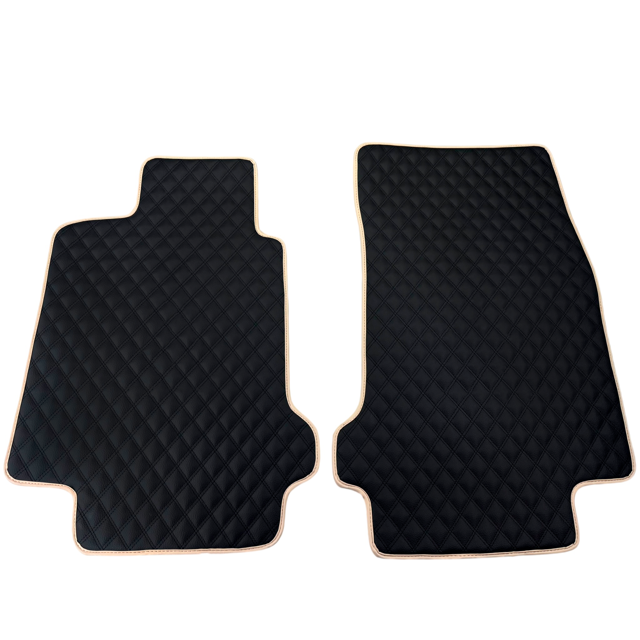 Black Stitched Leather Floor Mats for Maserati Quattroporte | Beige Trim - AutoWin