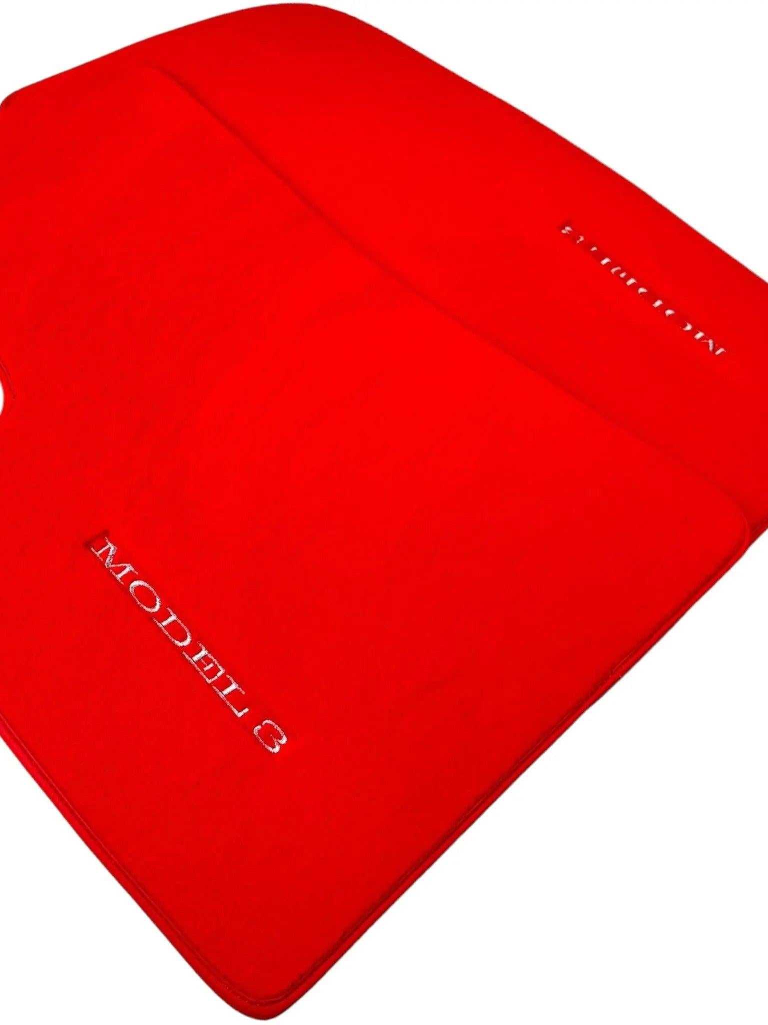 Red Floor Mats for Tesla Model 3 (2017-2023) with Red Trim
