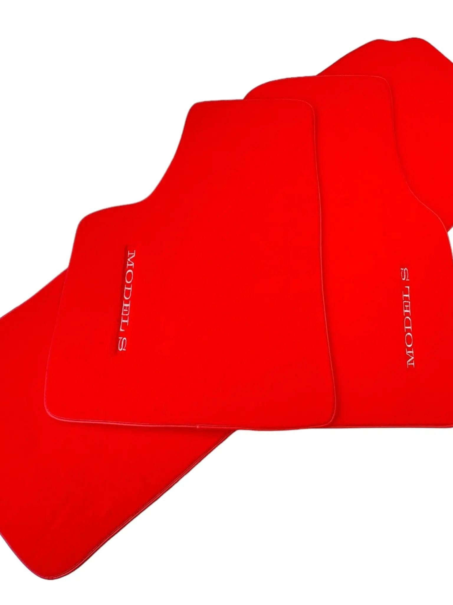 Red Floor Mats For Tesla Model S (2012-2023) with Red Trim