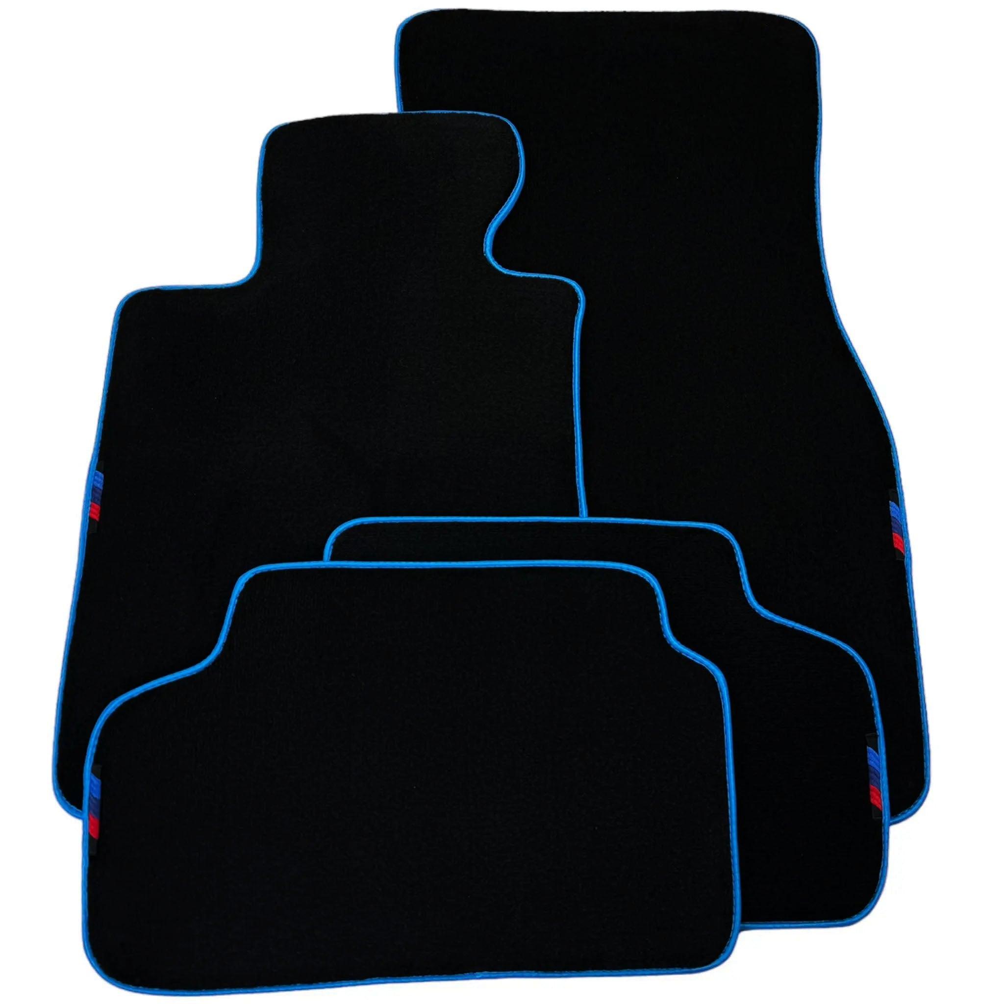 Black Floor Floor Mats For BMW 5 Series E60 | Sky Blue Trim